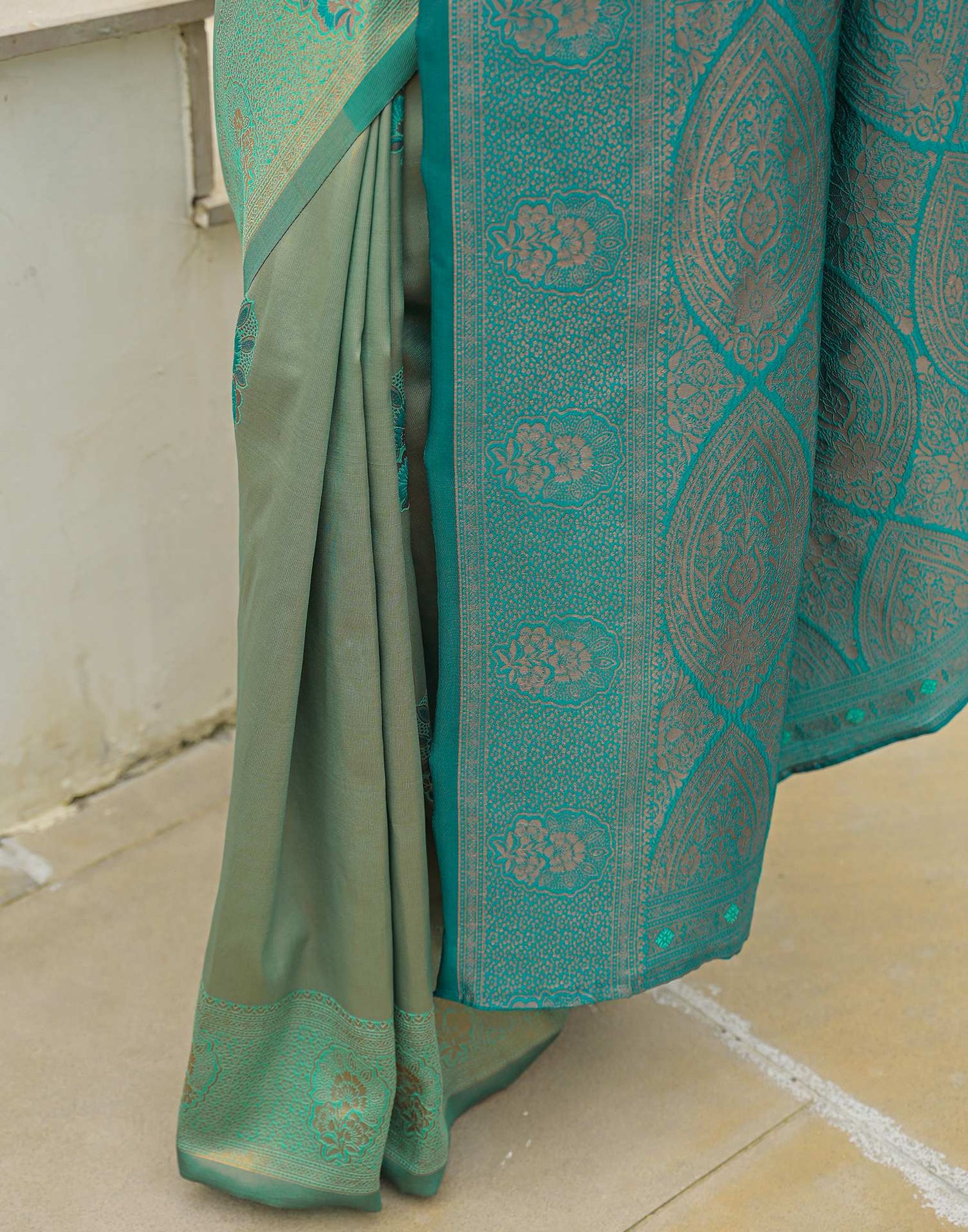 Teal Green Silk Woven Saree