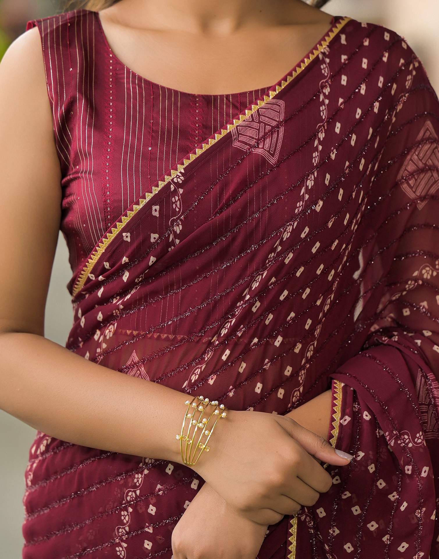 Maroon Georgette Printed Bandhani Saree