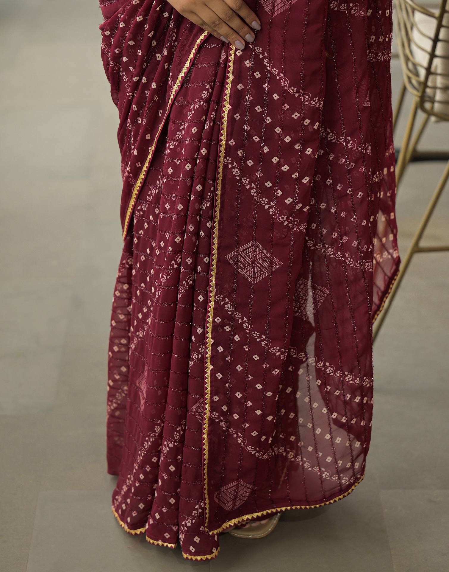 Maroon Georgette Printed Bandhani Saree