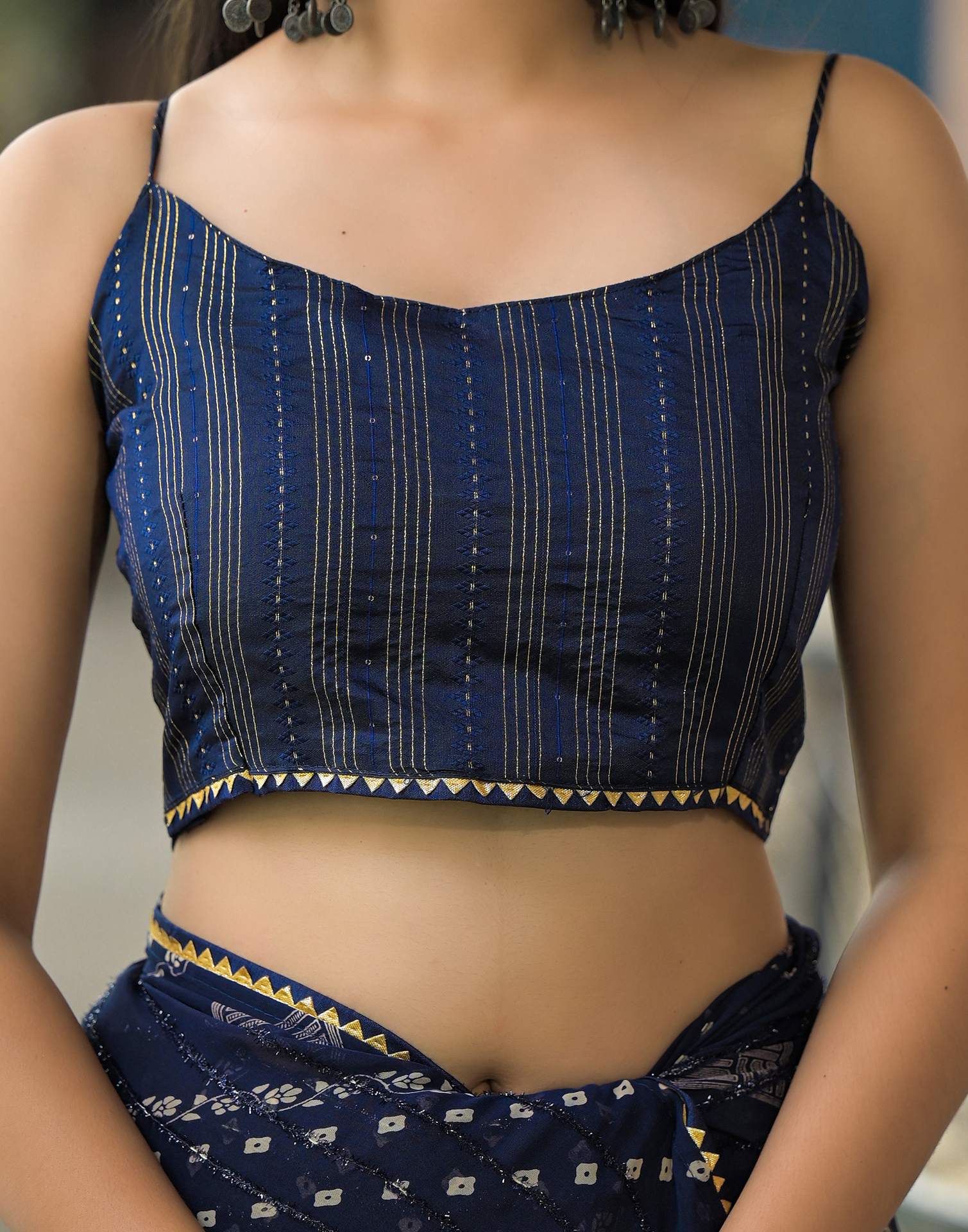 Navy Blue Georgette Printed Bandhani Saree