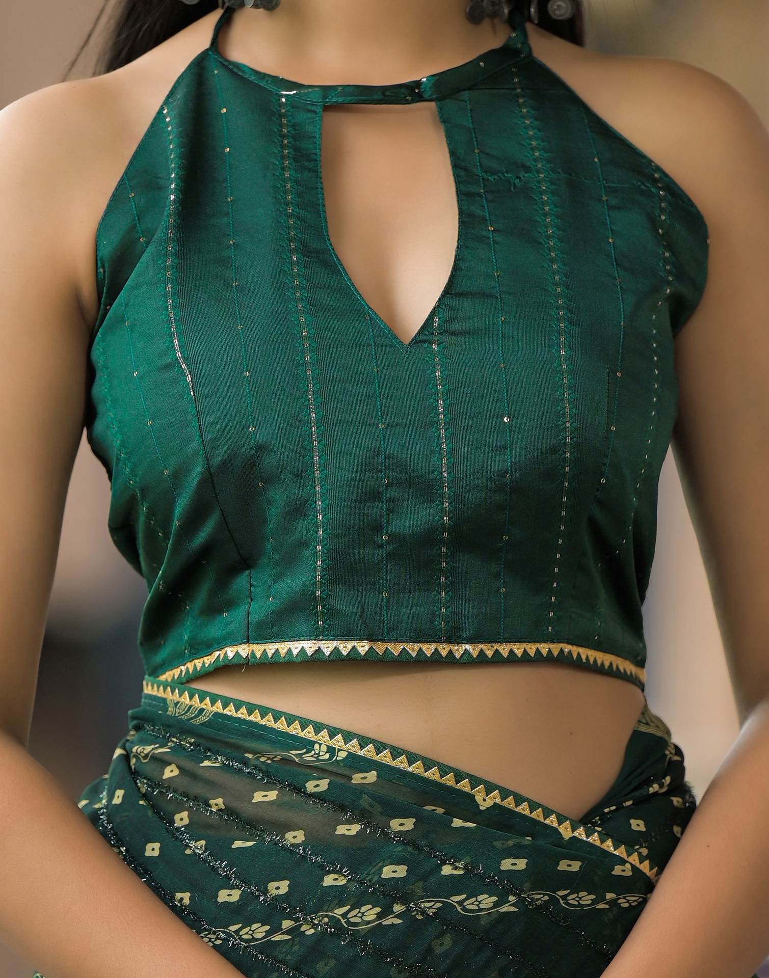 Bottle Green Georgette Printed Bandhani Saree