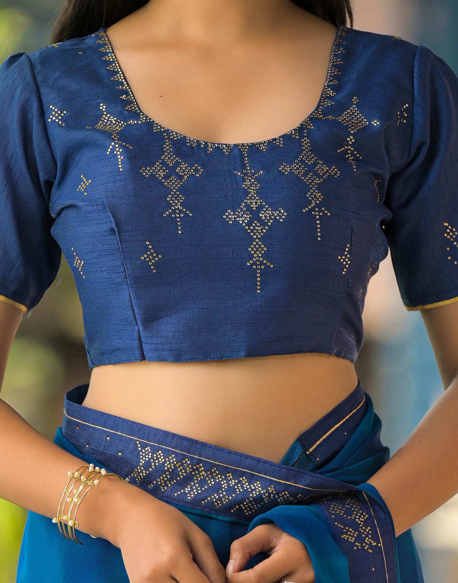 Dark Blue Georgette Floral Printed Saree