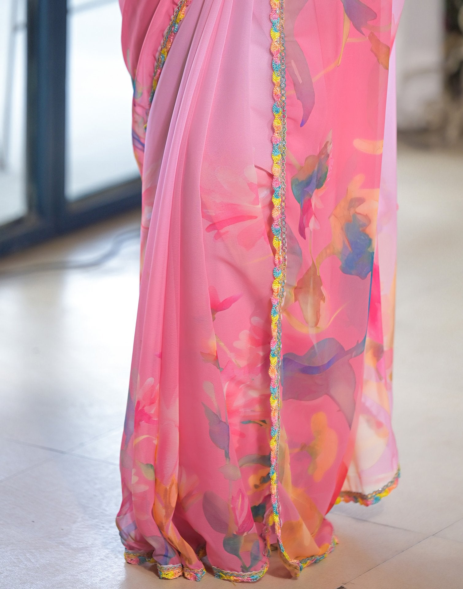 Pink Georgette Printed Saree