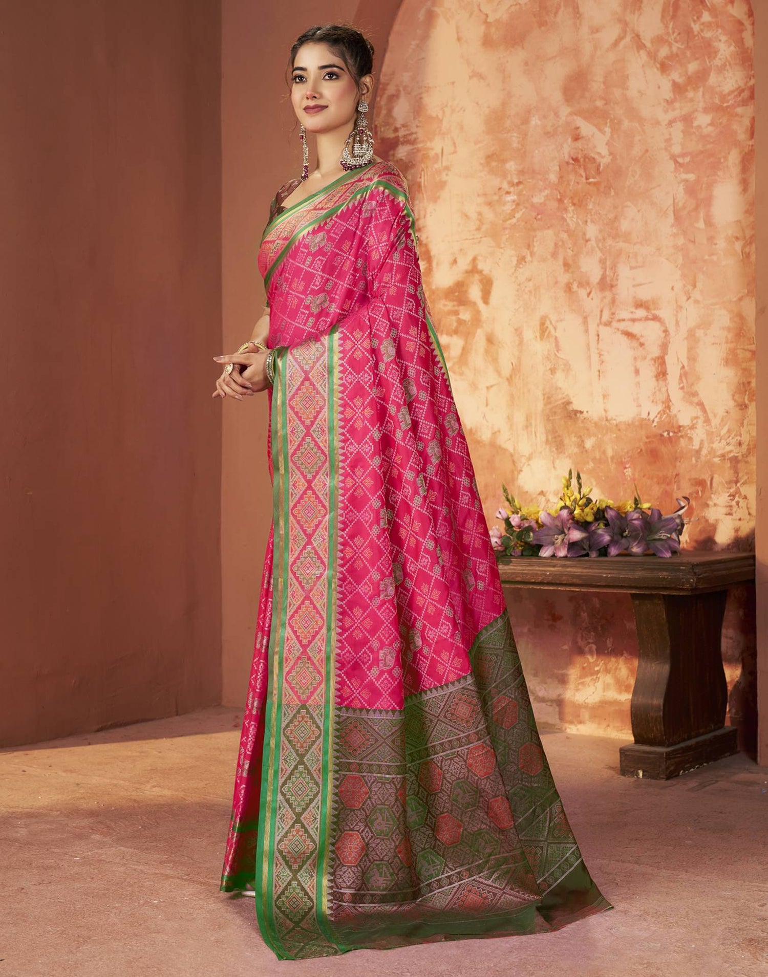 Dark Pink Silk Woven Patola Saree