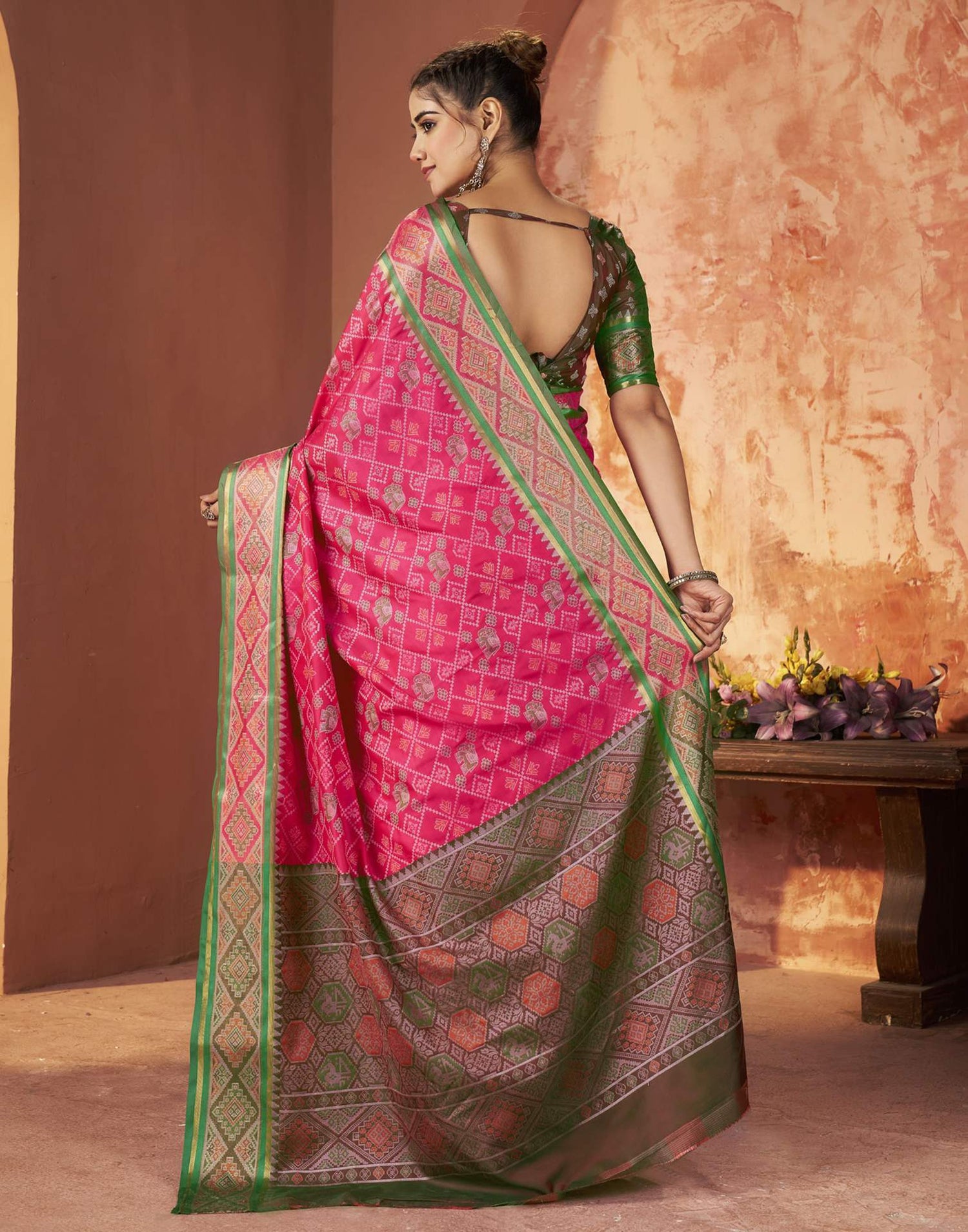 Dark Pink Silk Woven Patola Saree