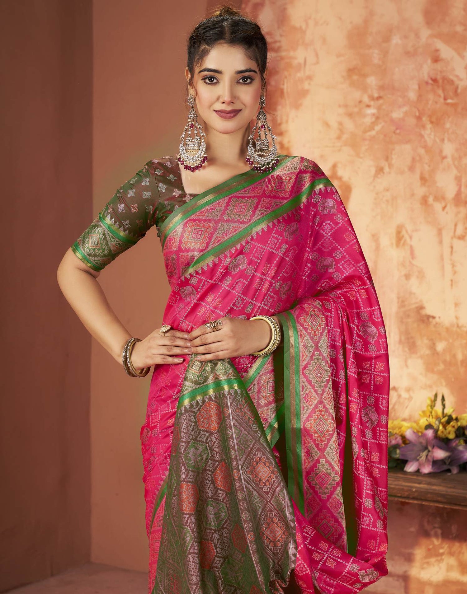 Dark Pink Silk Woven Patola Saree