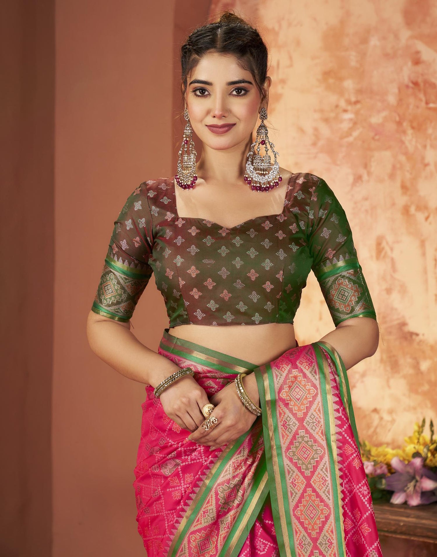 Dark Pink Silk Woven Patola Saree