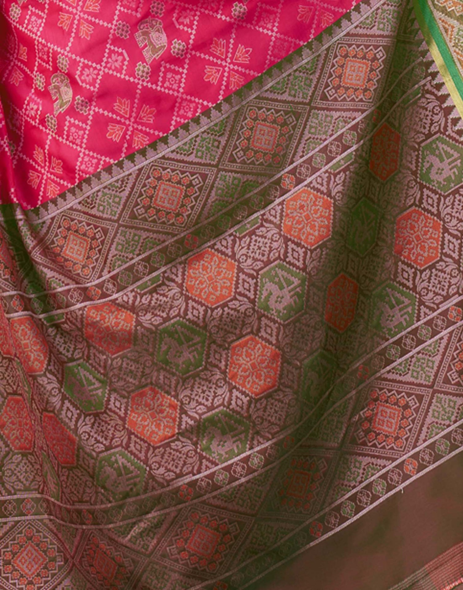 Dark Pink Silk Woven Patola Saree
