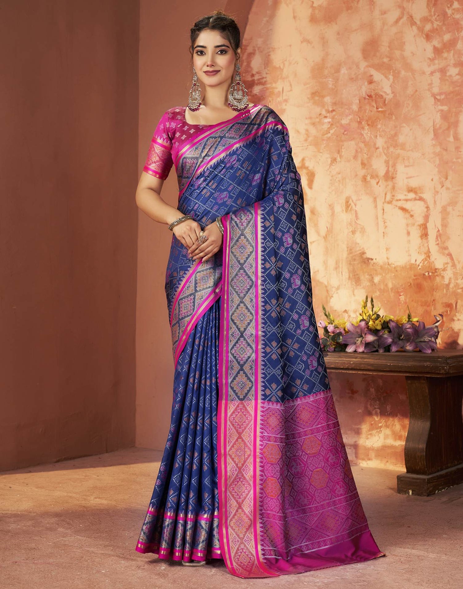 Navy Blue Silk Woven Patola Saree