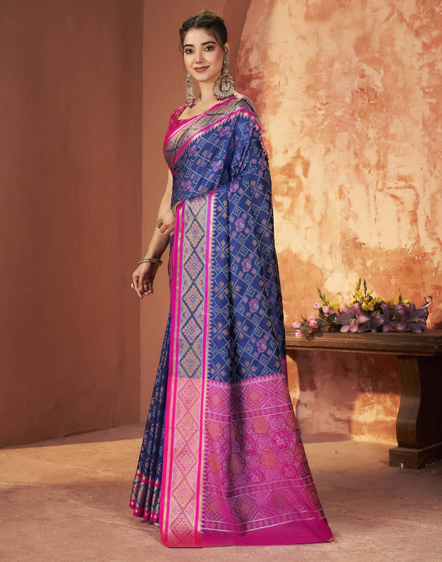 Navy Blue Silk Woven Patola Saree