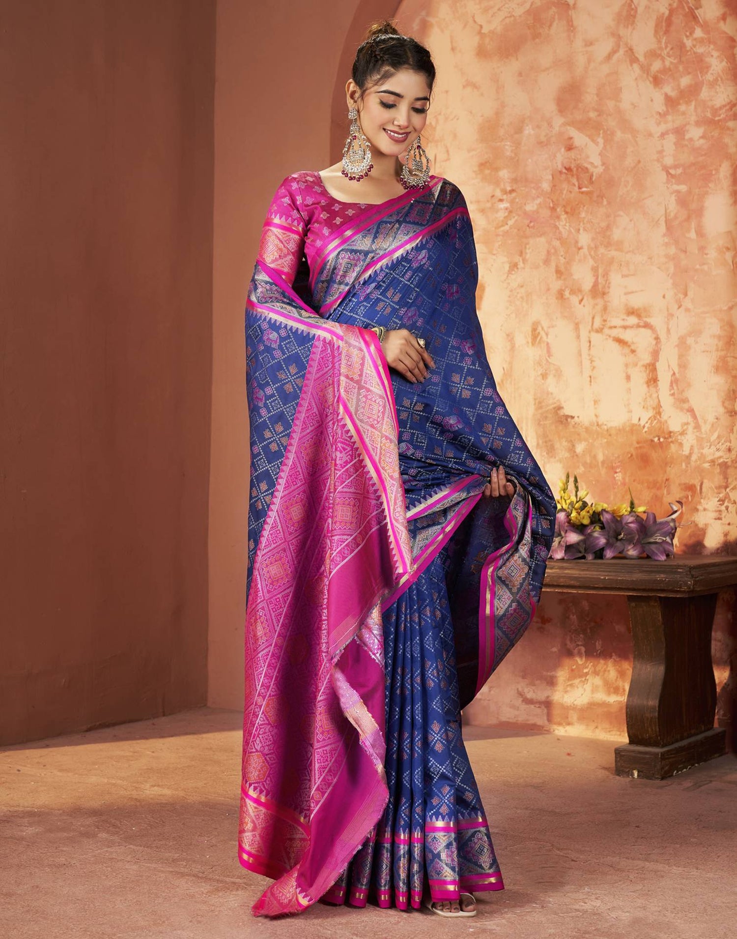 Navy Blue Silk Woven Patola Saree