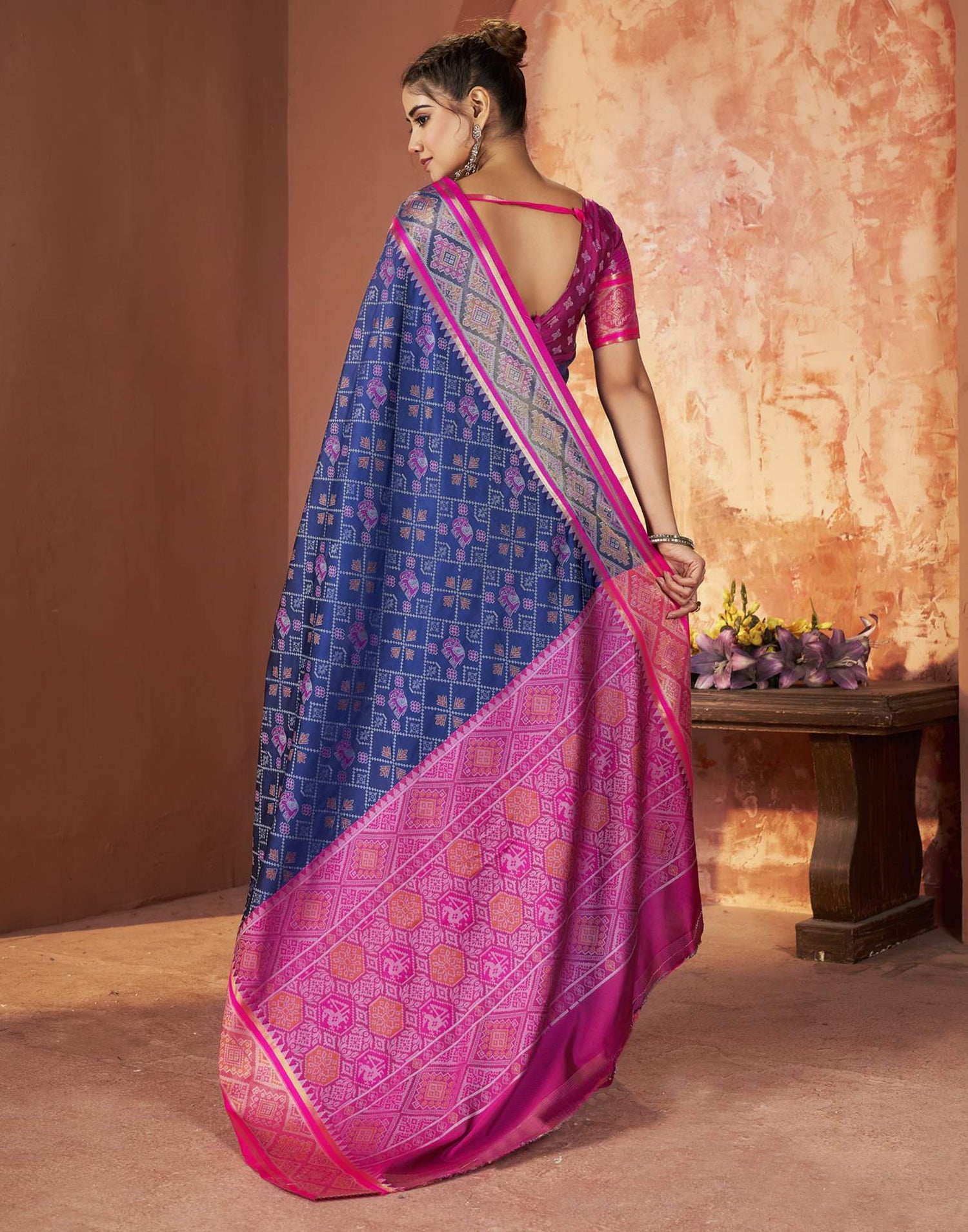 Navy Blue Silk Woven Patola Saree