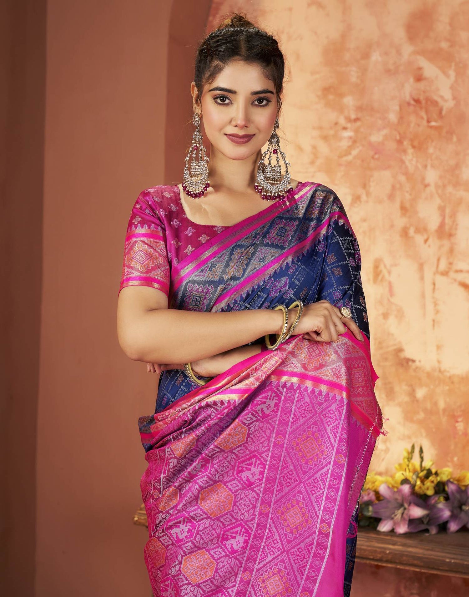 Navy Blue Silk Woven Patola Saree