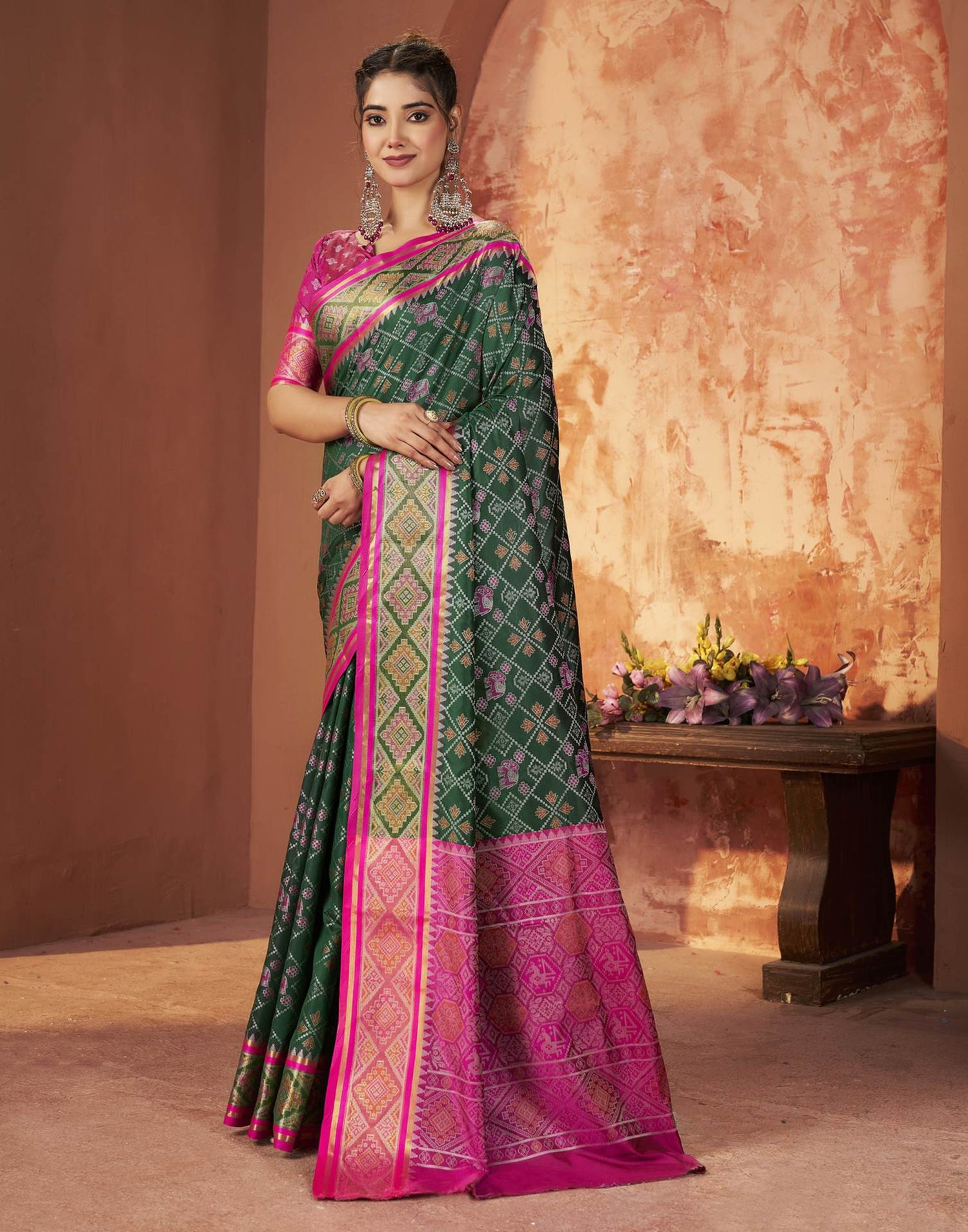 Dark Green Silk Woven Patola Saree