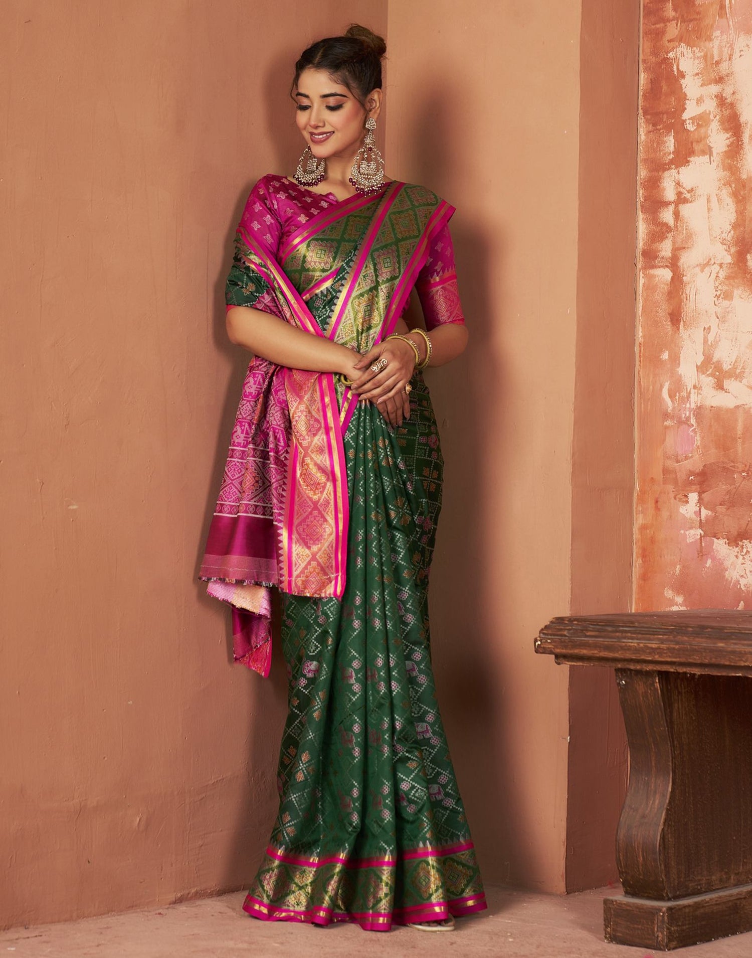 Dark Green Silk Woven Patola Saree