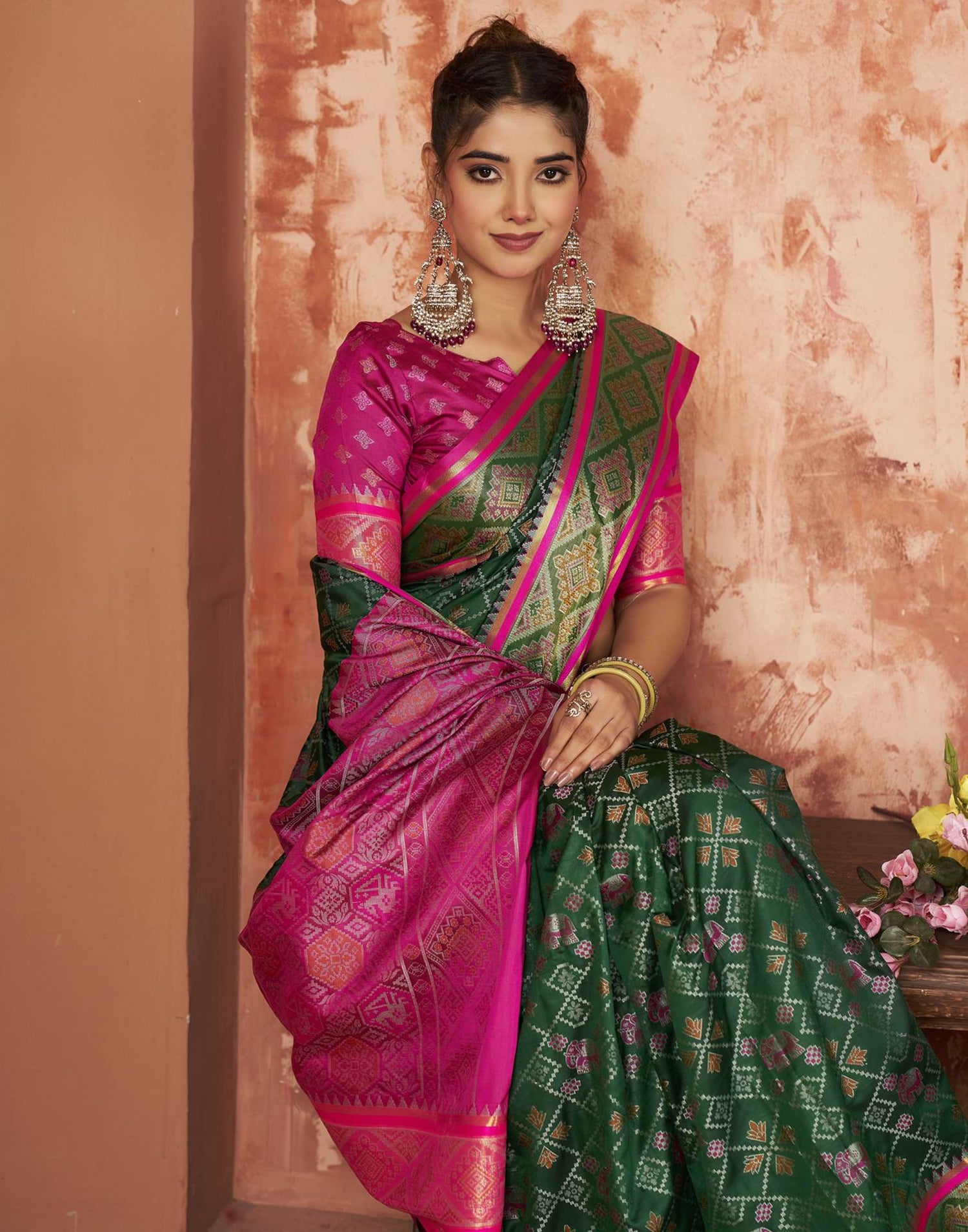 Dark Green Silk Woven Patola Saree