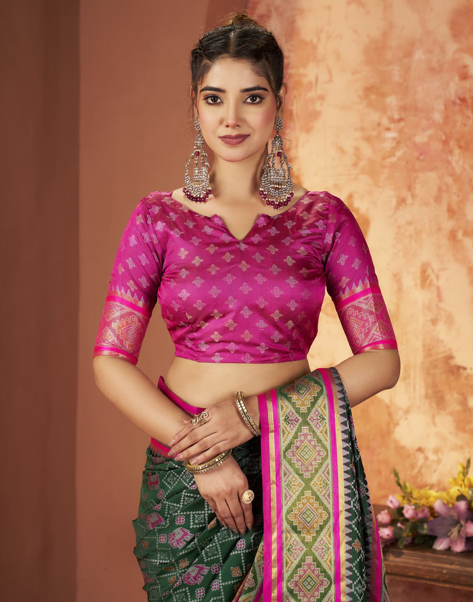 Dark Green Silk Woven Patola Saree