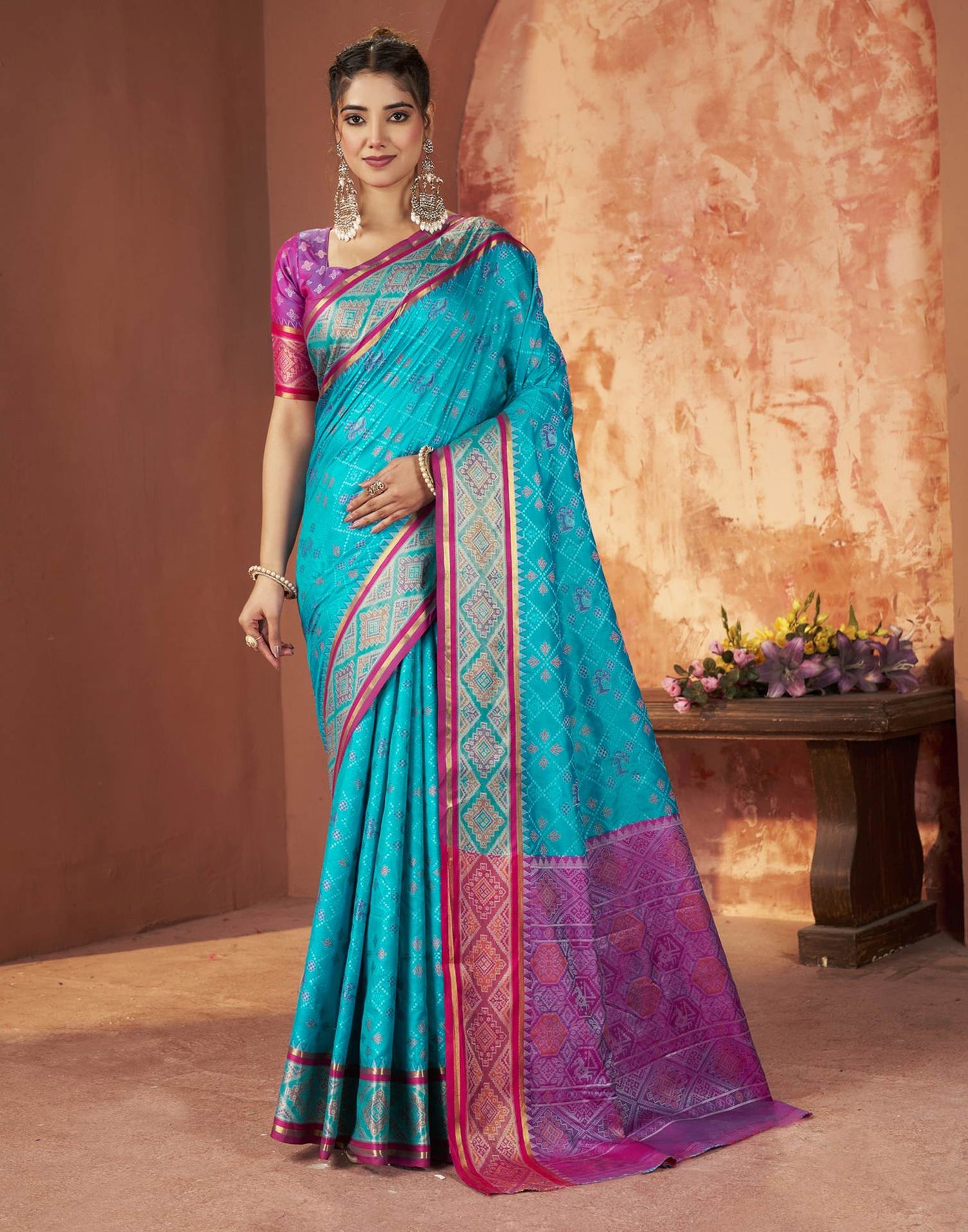 Turquoise Blue Silk Woven Patola Saree