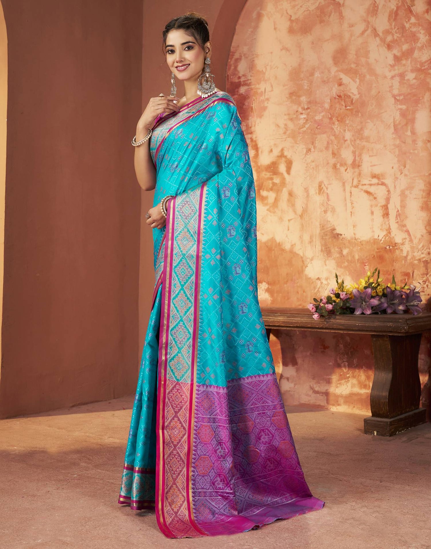 Turquoise Blue Silk Woven Patola Saree