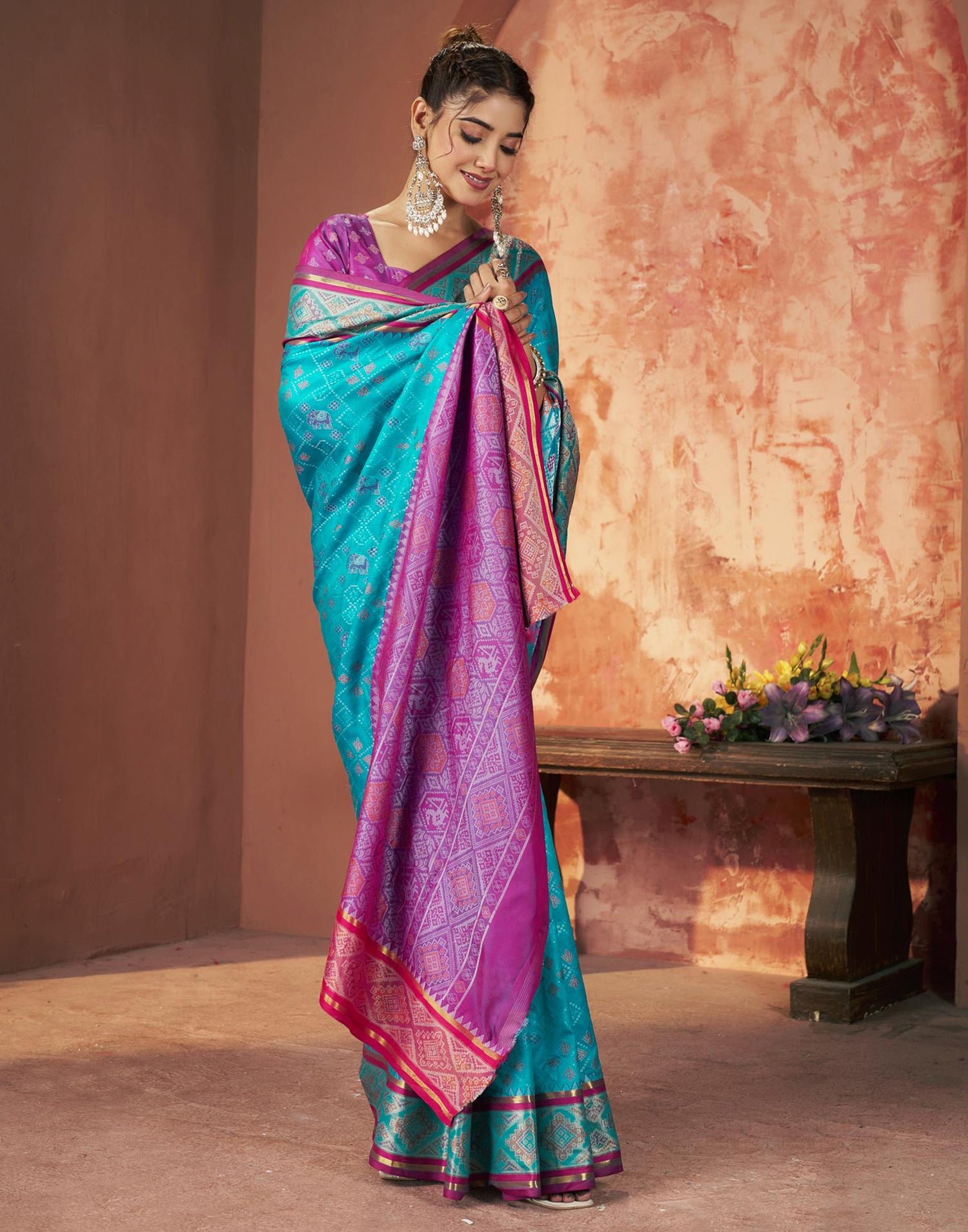 Turquoise Blue Silk Woven Patola Saree