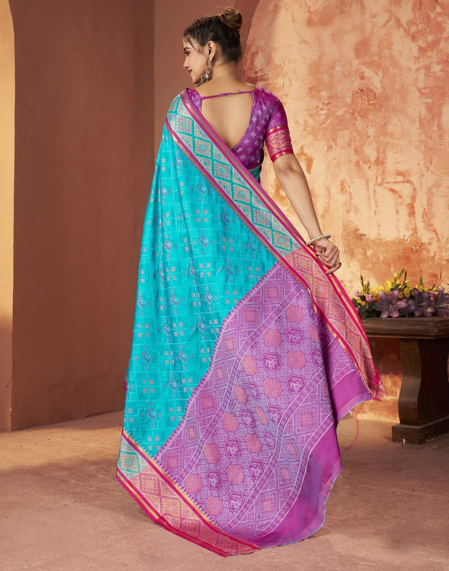 Turquoise Blue Silk Woven Patola Saree