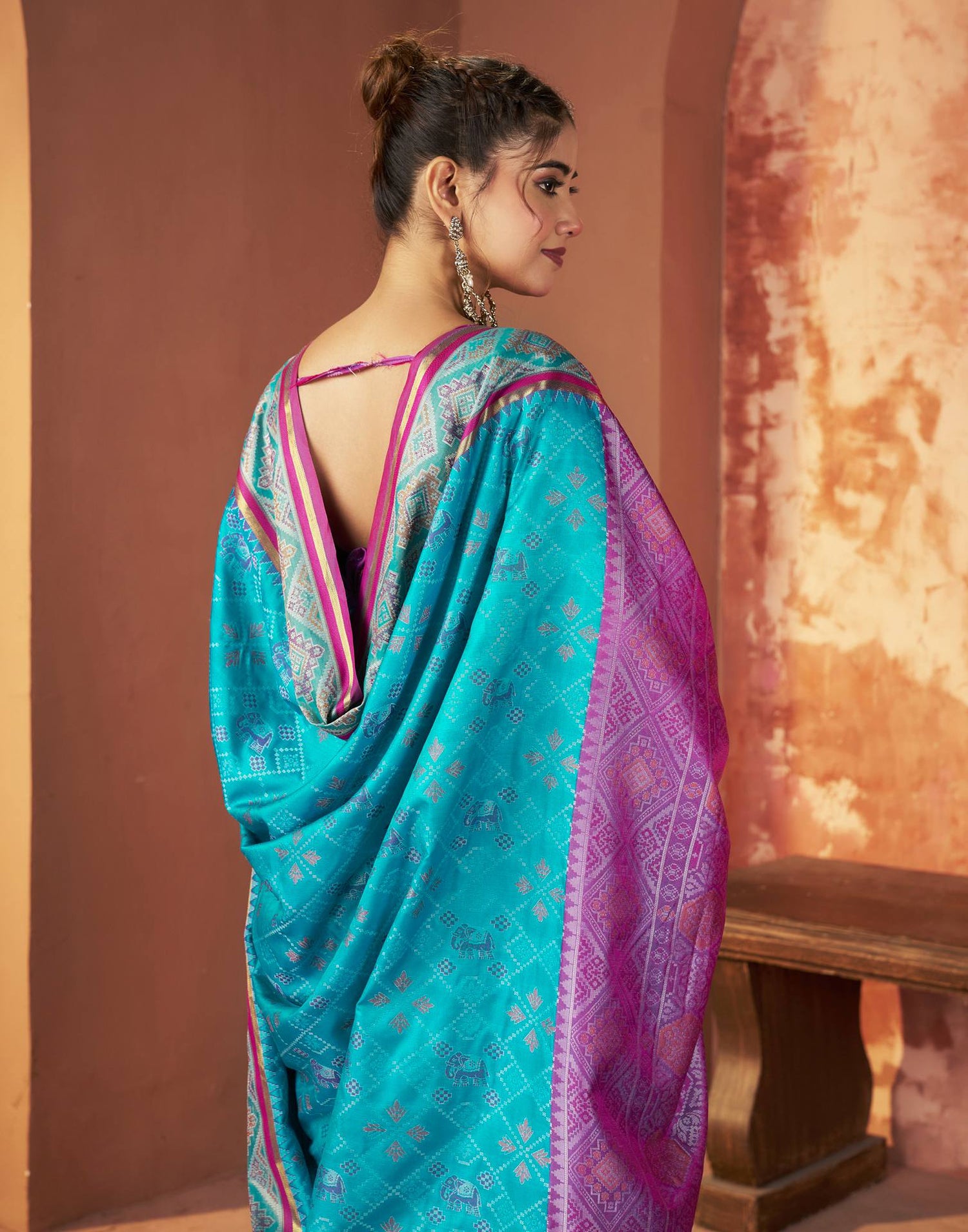 Turquoise Blue Silk Woven Patola Saree