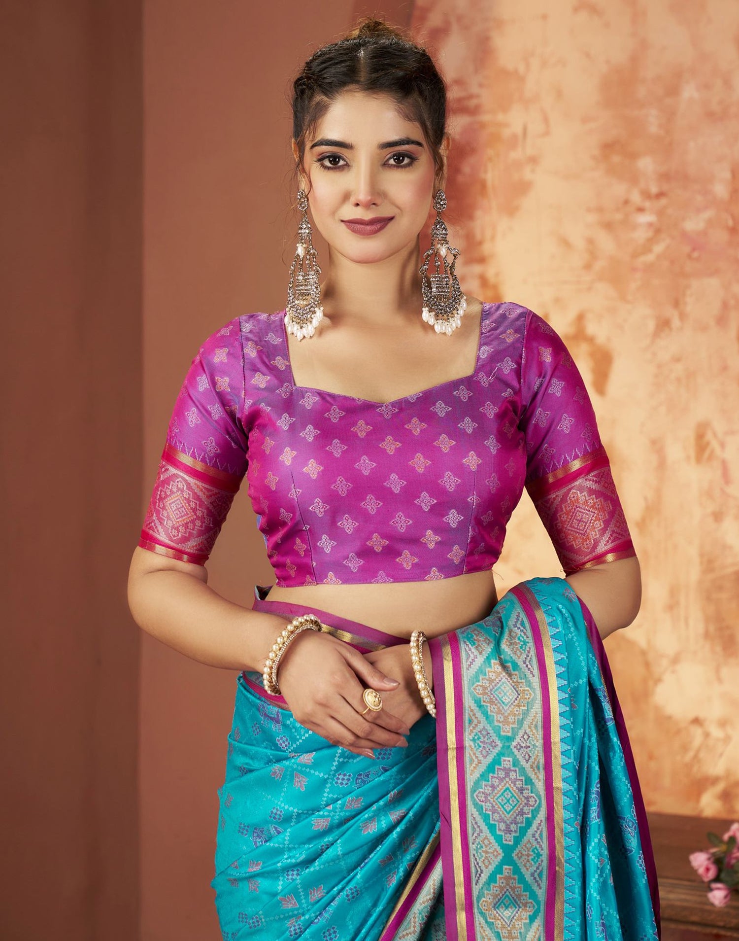 Turquoise Blue Silk Woven Patola Saree