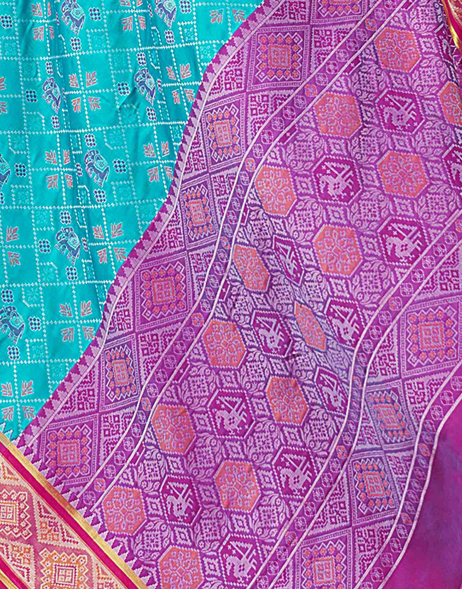 Turquoise Blue Silk Woven Patola Saree