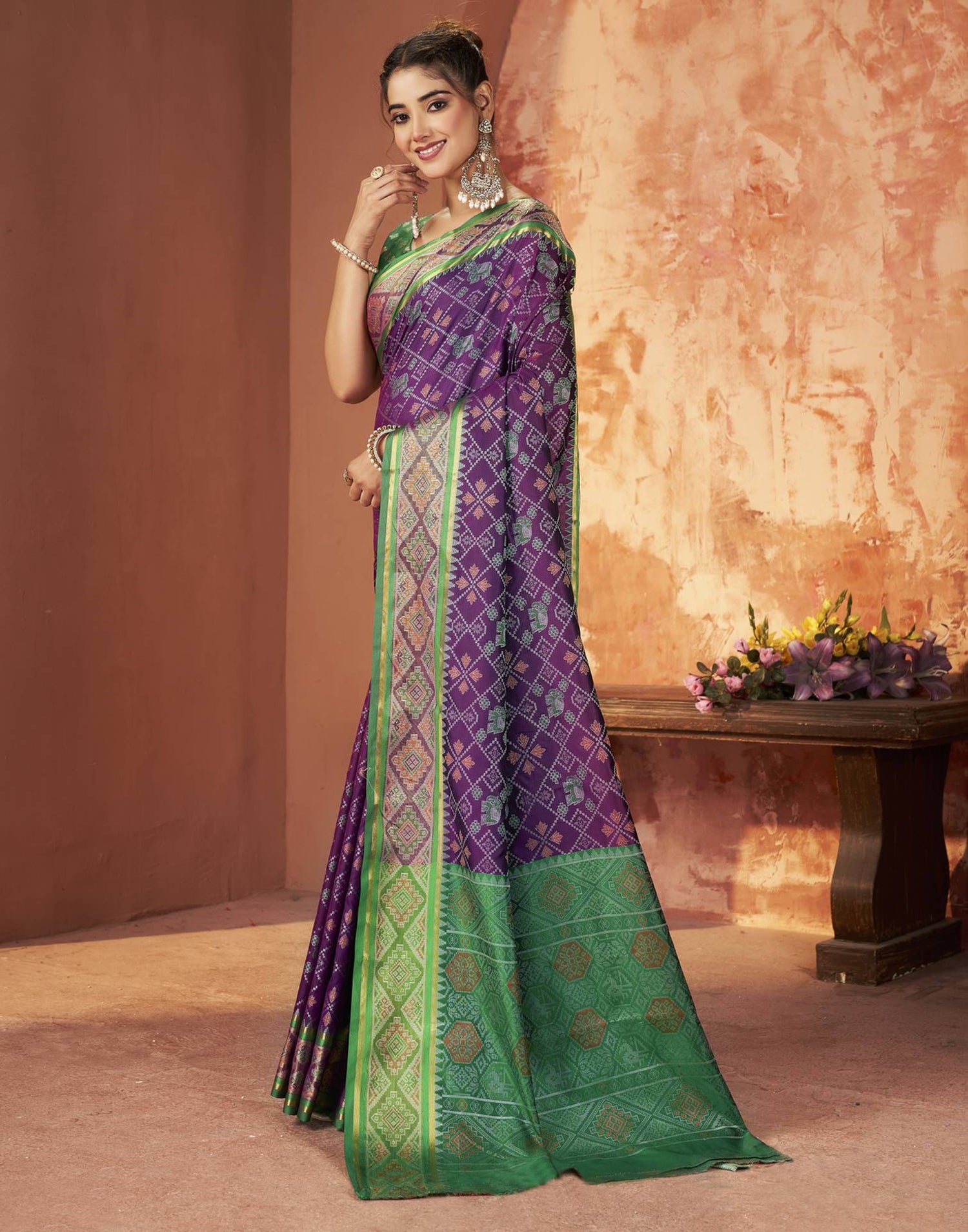 Dark Purple Silk Woven Patola Saree