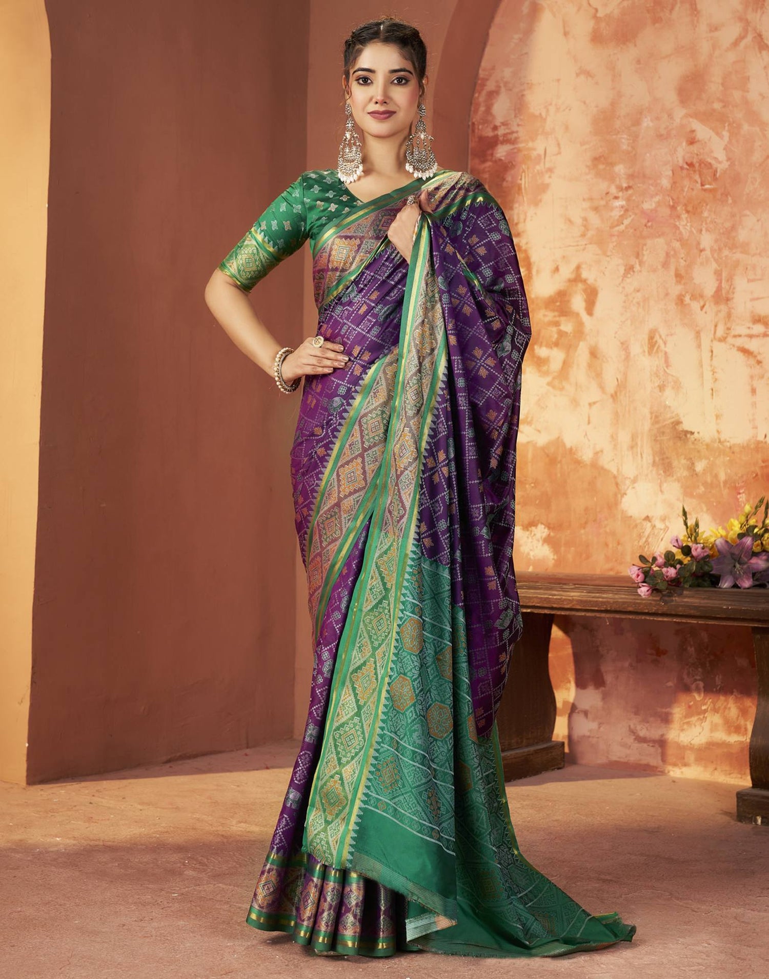 Dark Purple Silk Woven Patola Saree