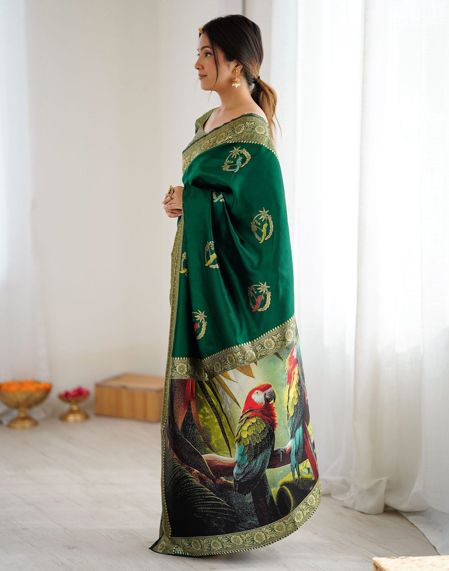 Dark Green Silk Woven Saree