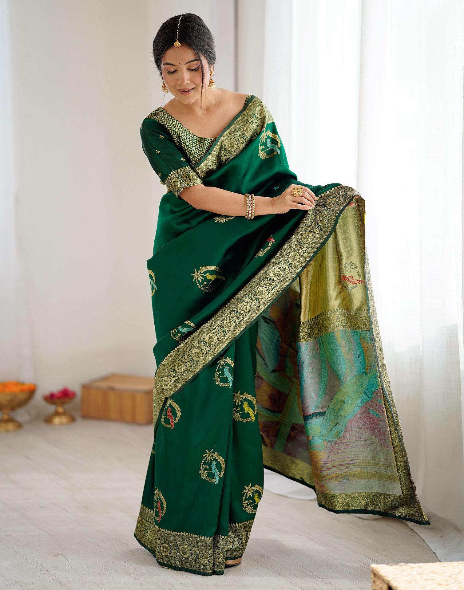 Dark Green Silk Woven Saree
