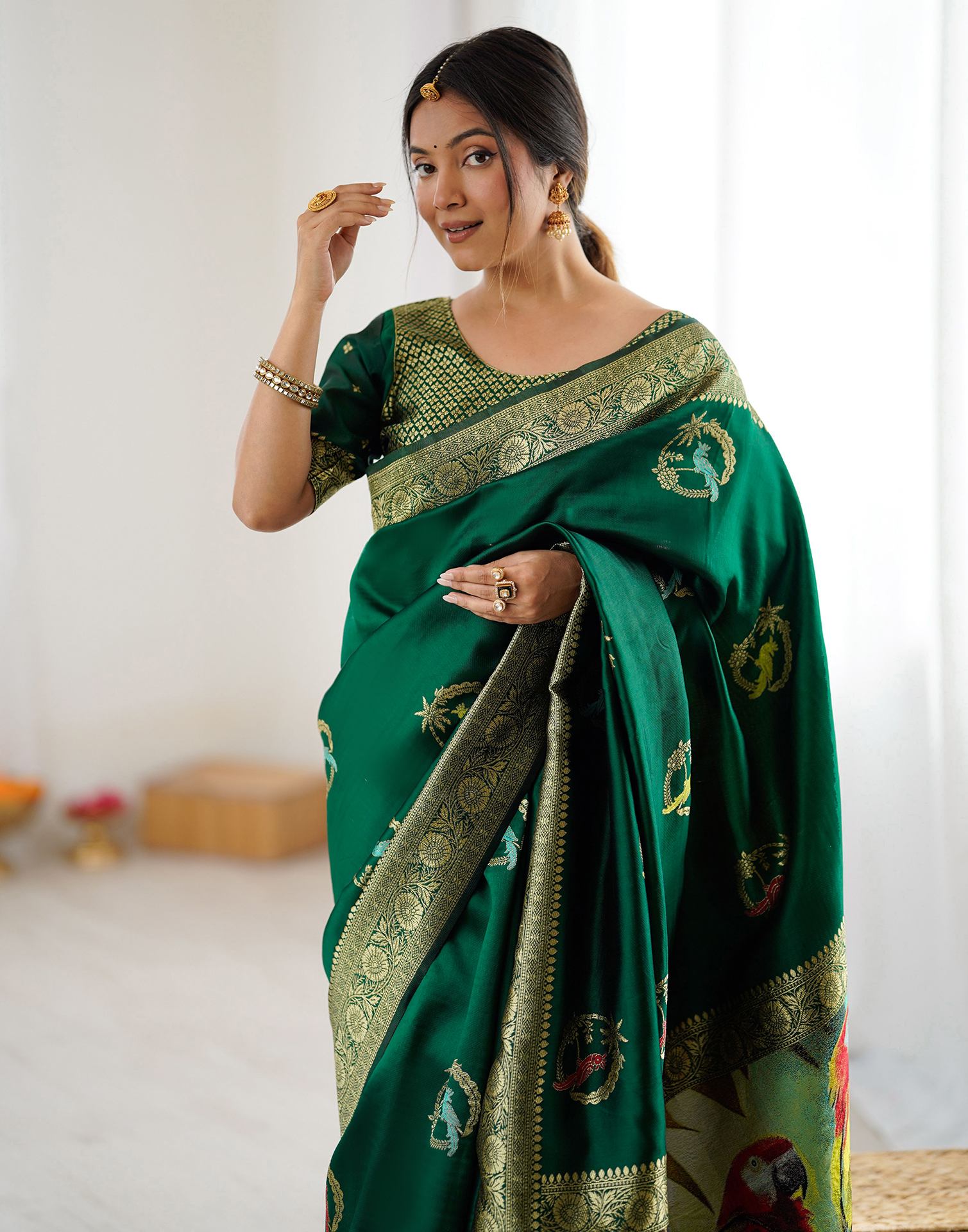 Dark Green Silk Woven Saree