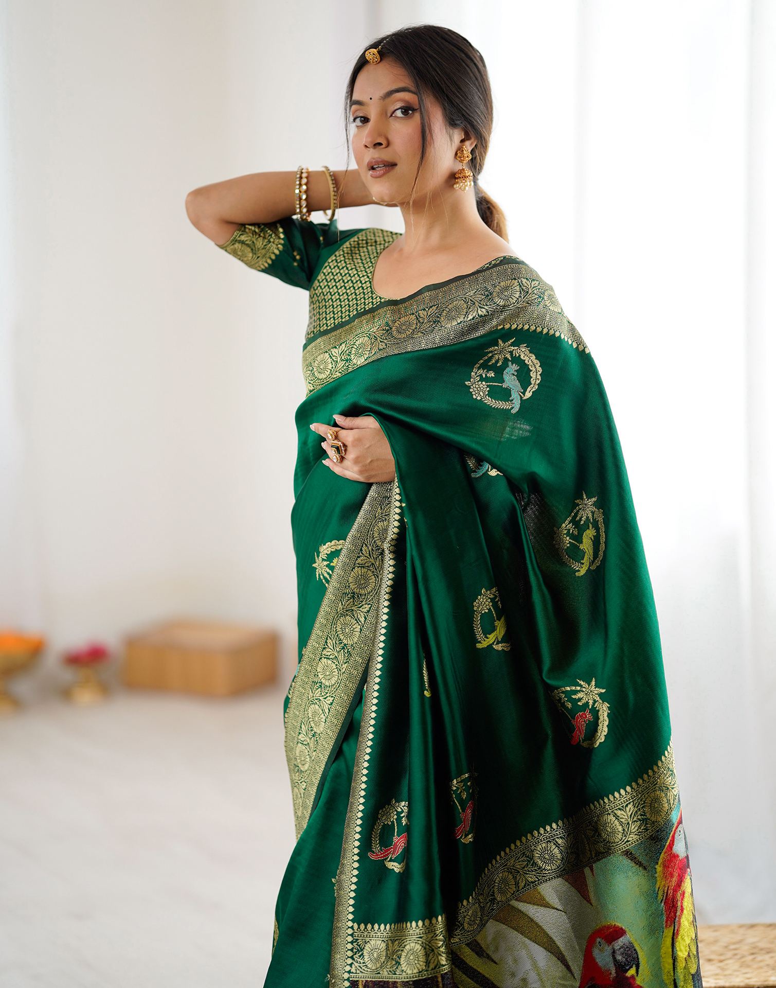 Dark Green Silk Woven Saree