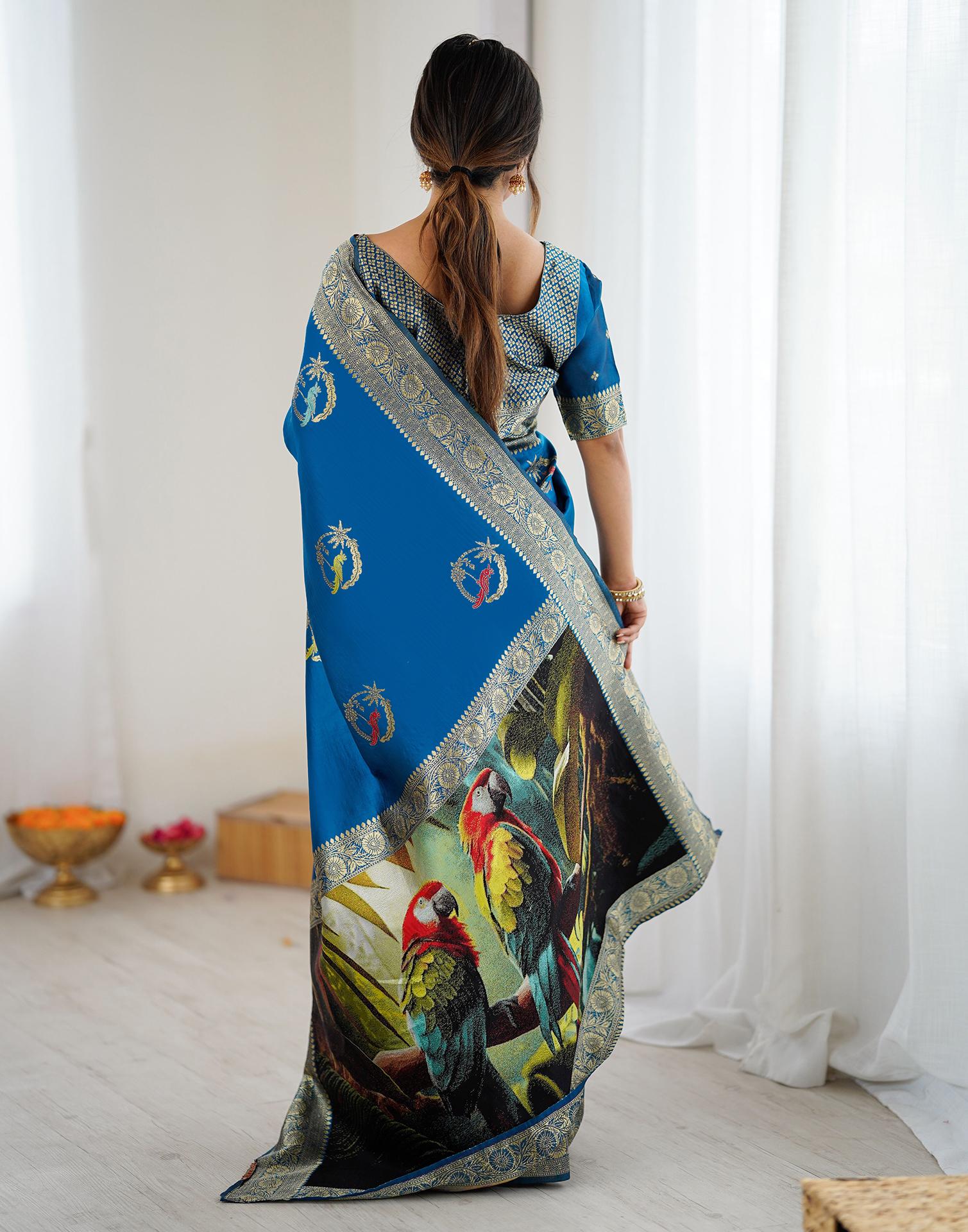 Blue Silk Woven Saree