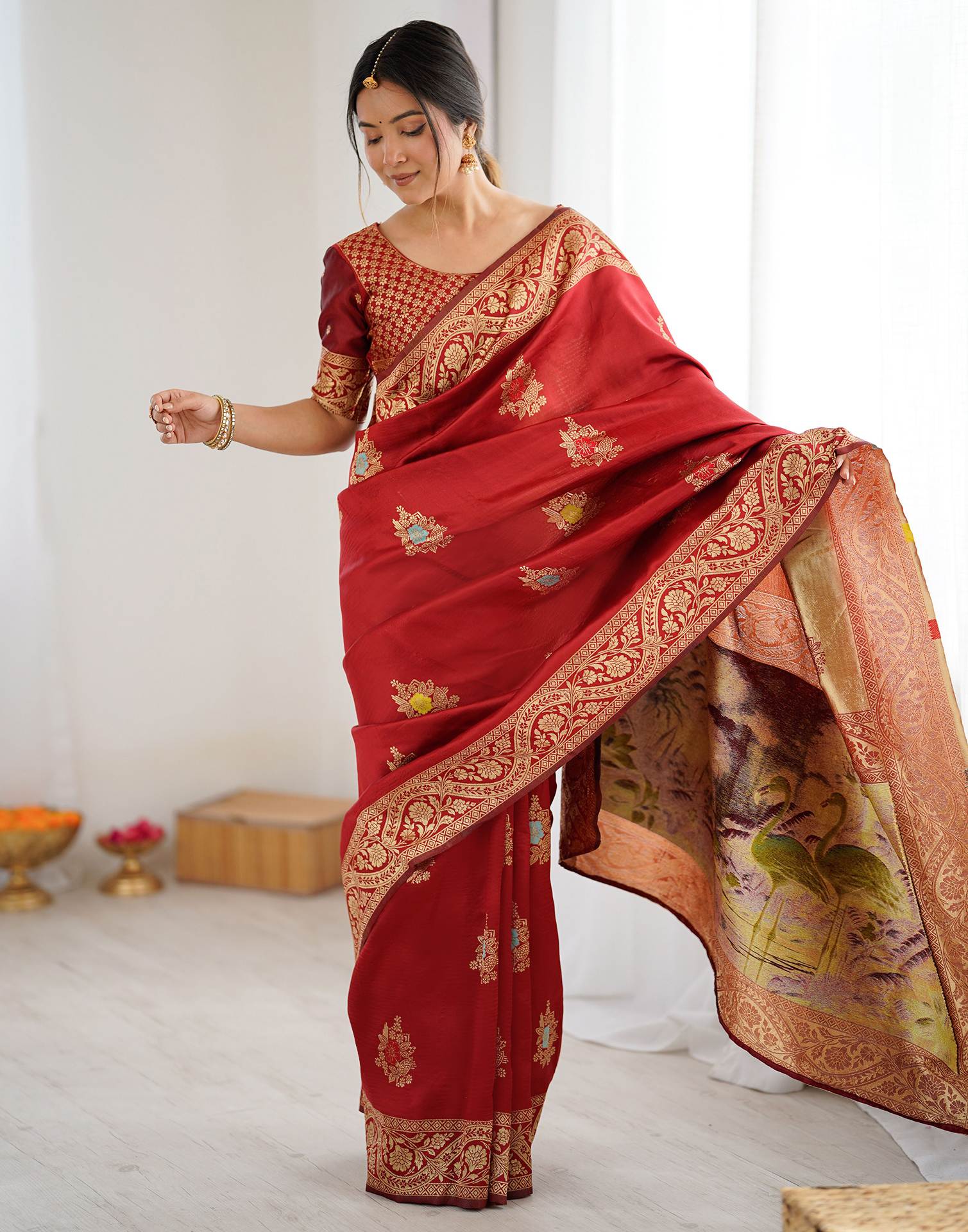 Red Silk Woven Saree