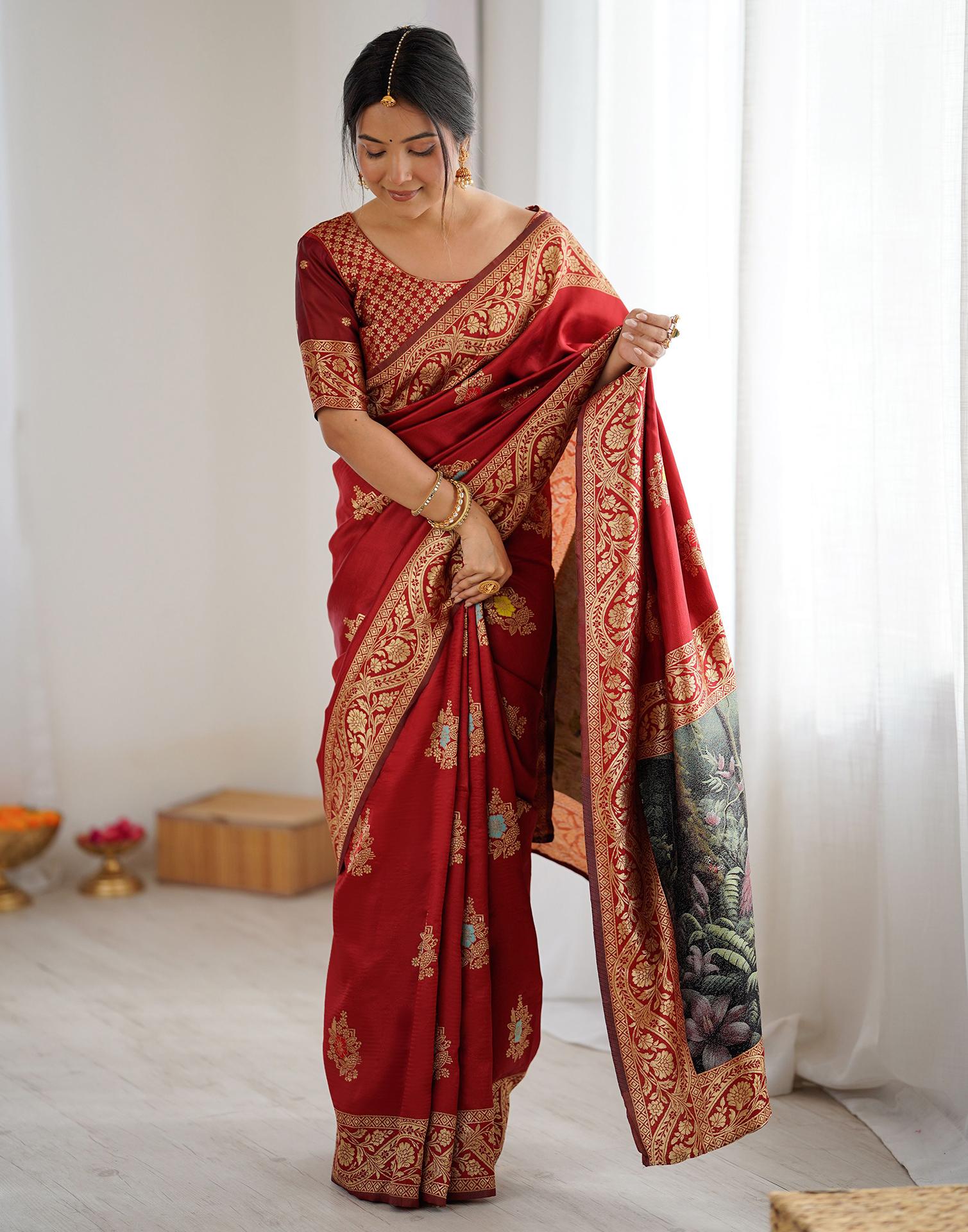 Red Silk Woven Saree