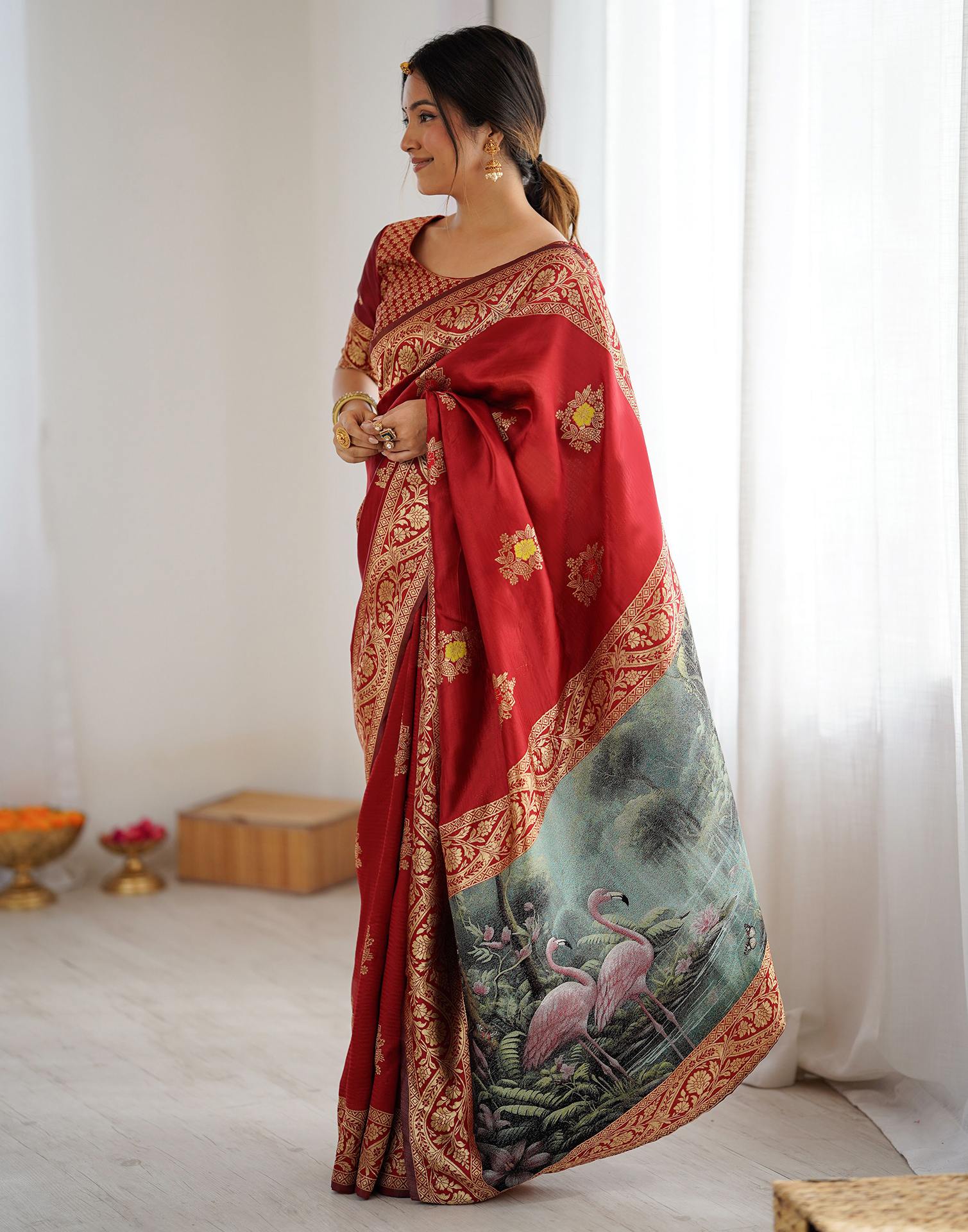 Red Silk Woven Saree