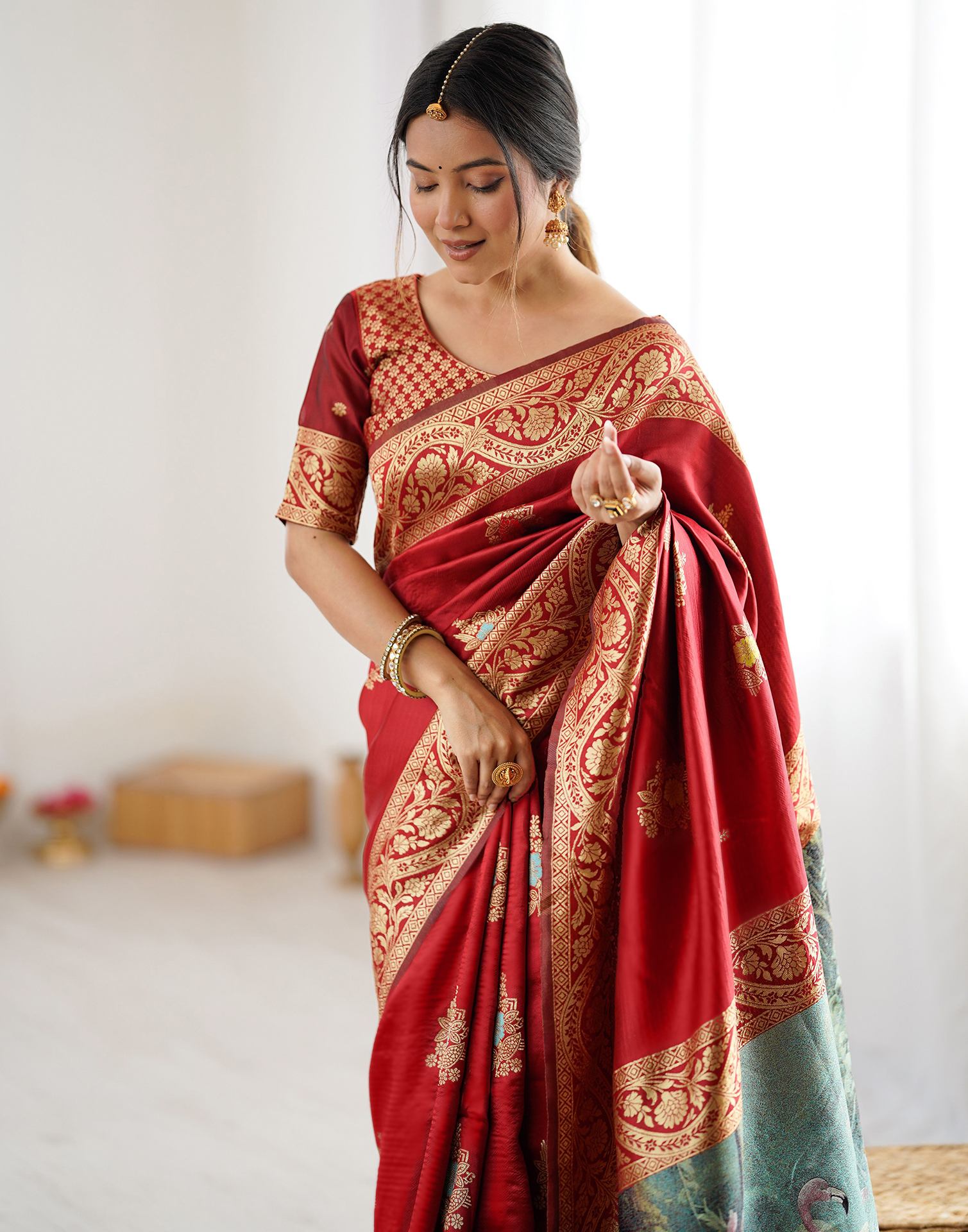 Red Silk Woven Saree