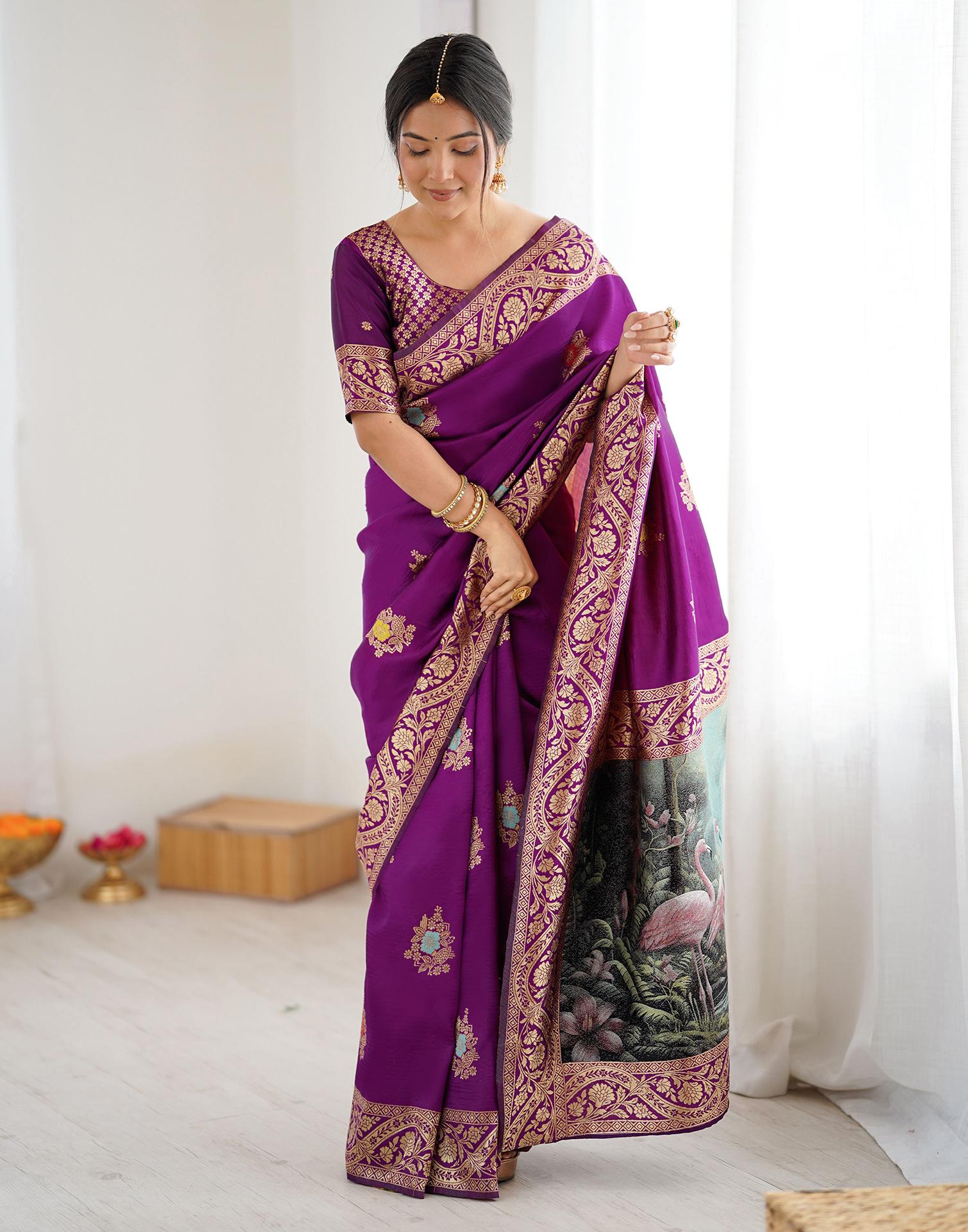Dark Purple Silk Woven Saree
