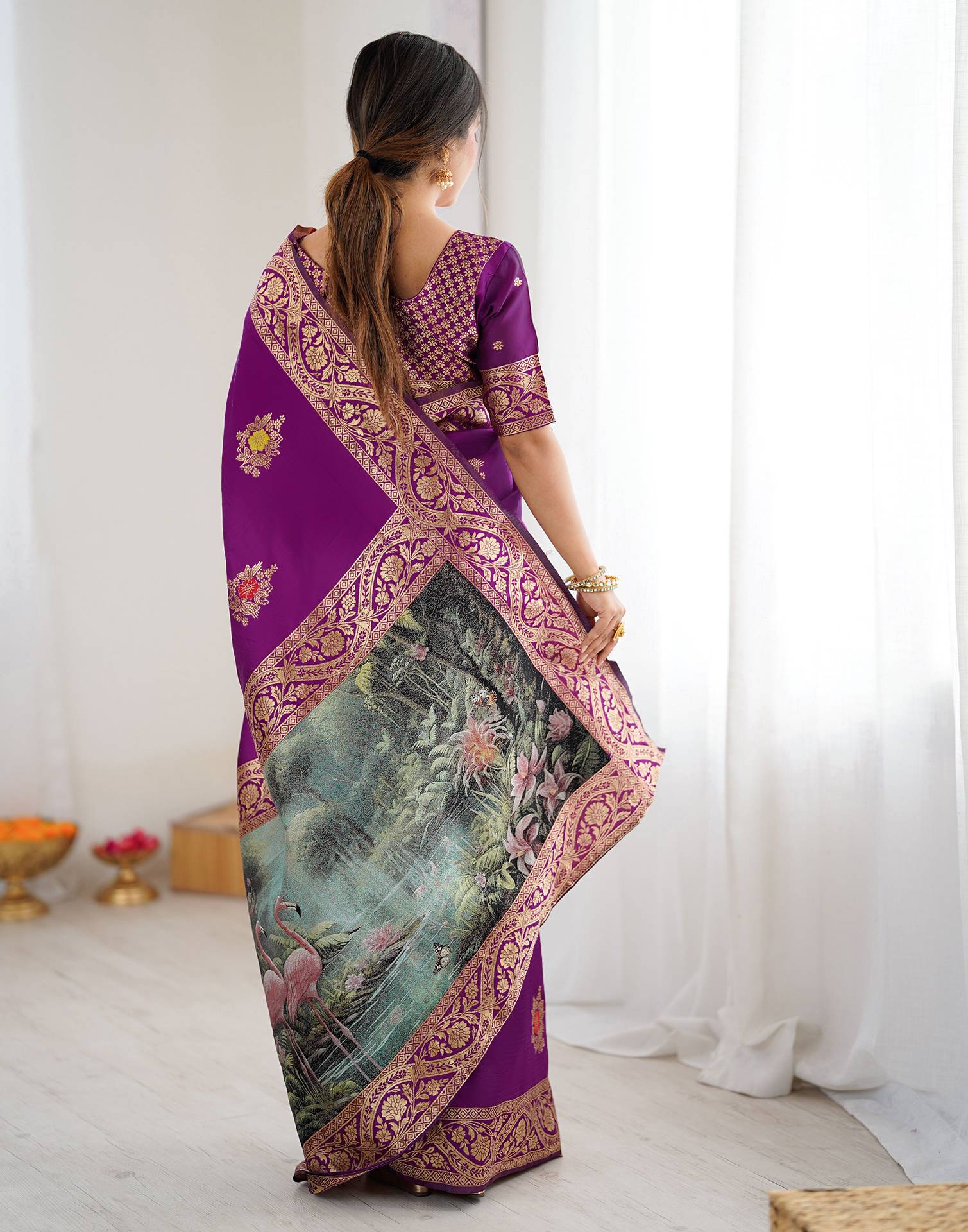 Dark Purple Silk Woven Saree