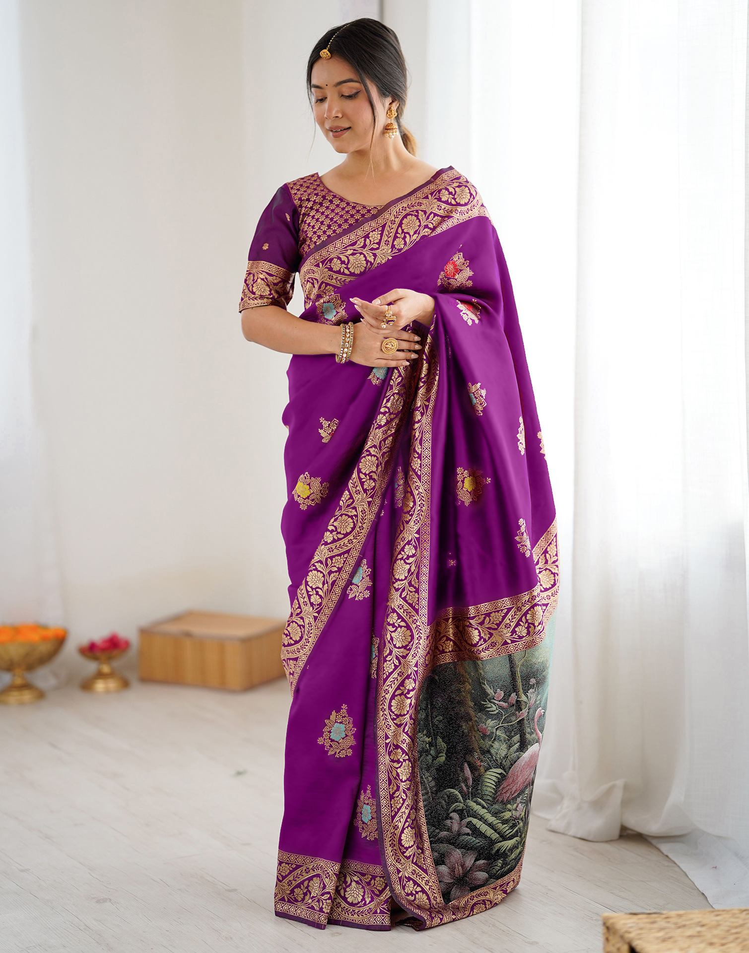 Dark Purple Silk Woven Saree
