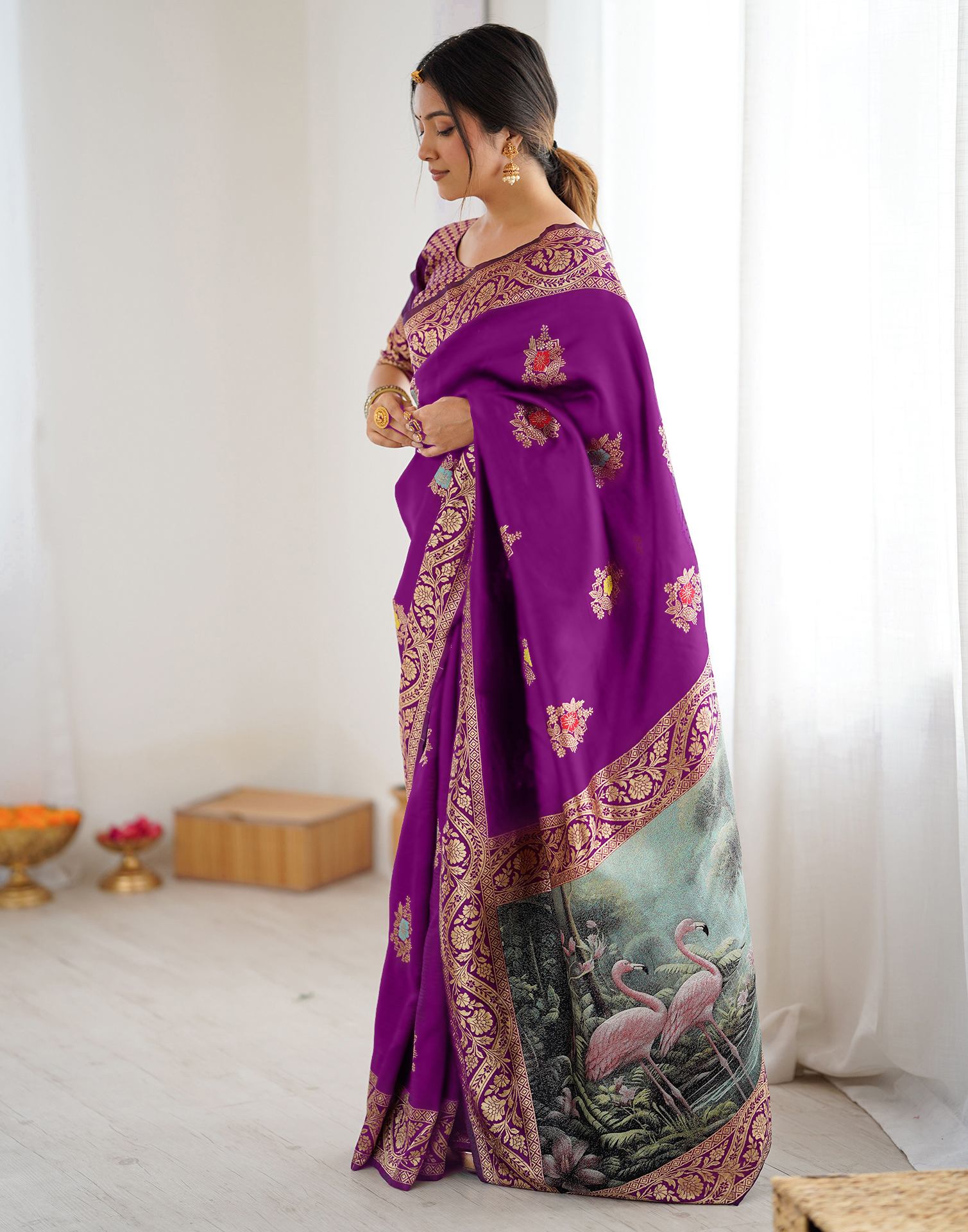 Dark Purple Silk Woven Saree