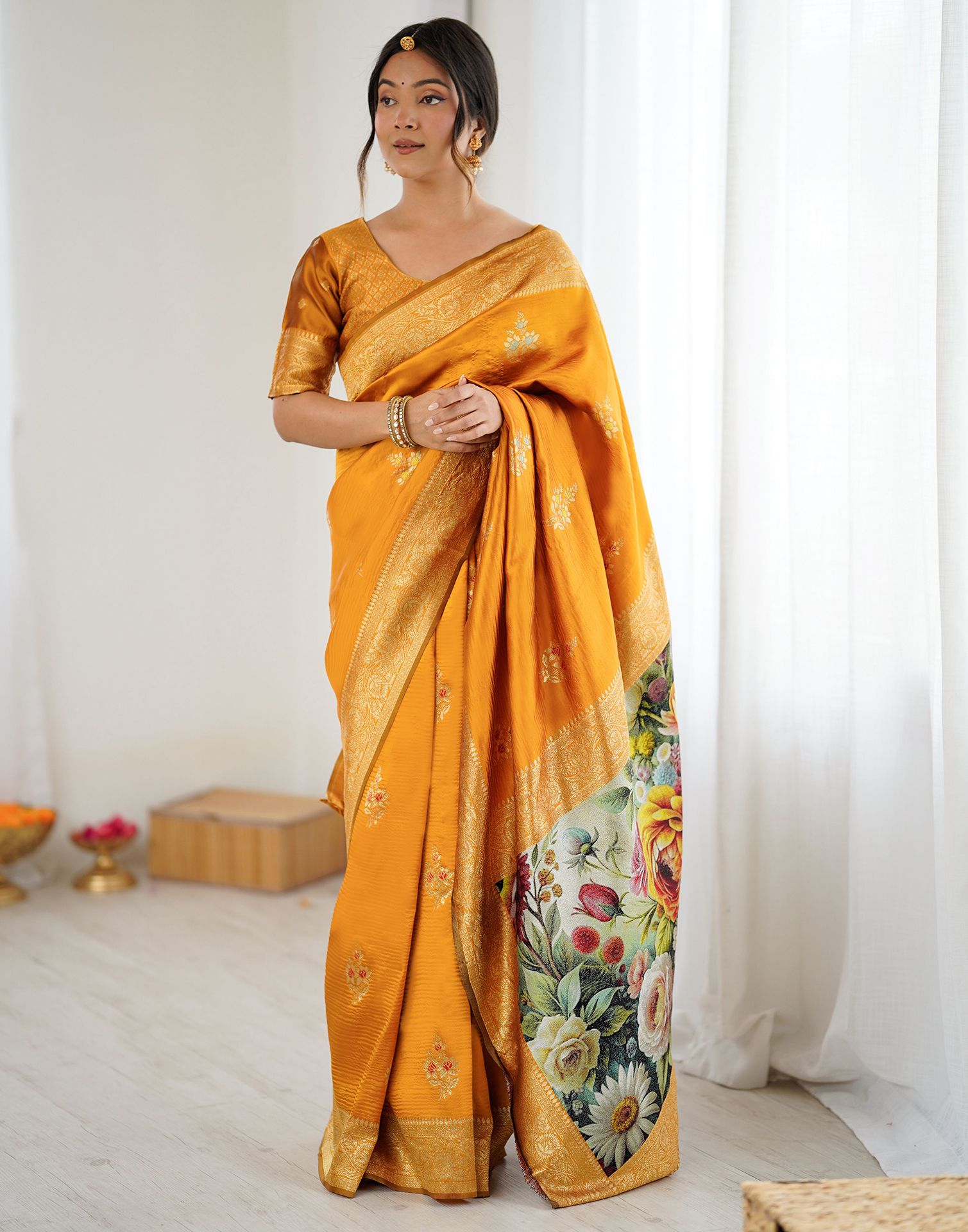Yellow Silk Woven Saree