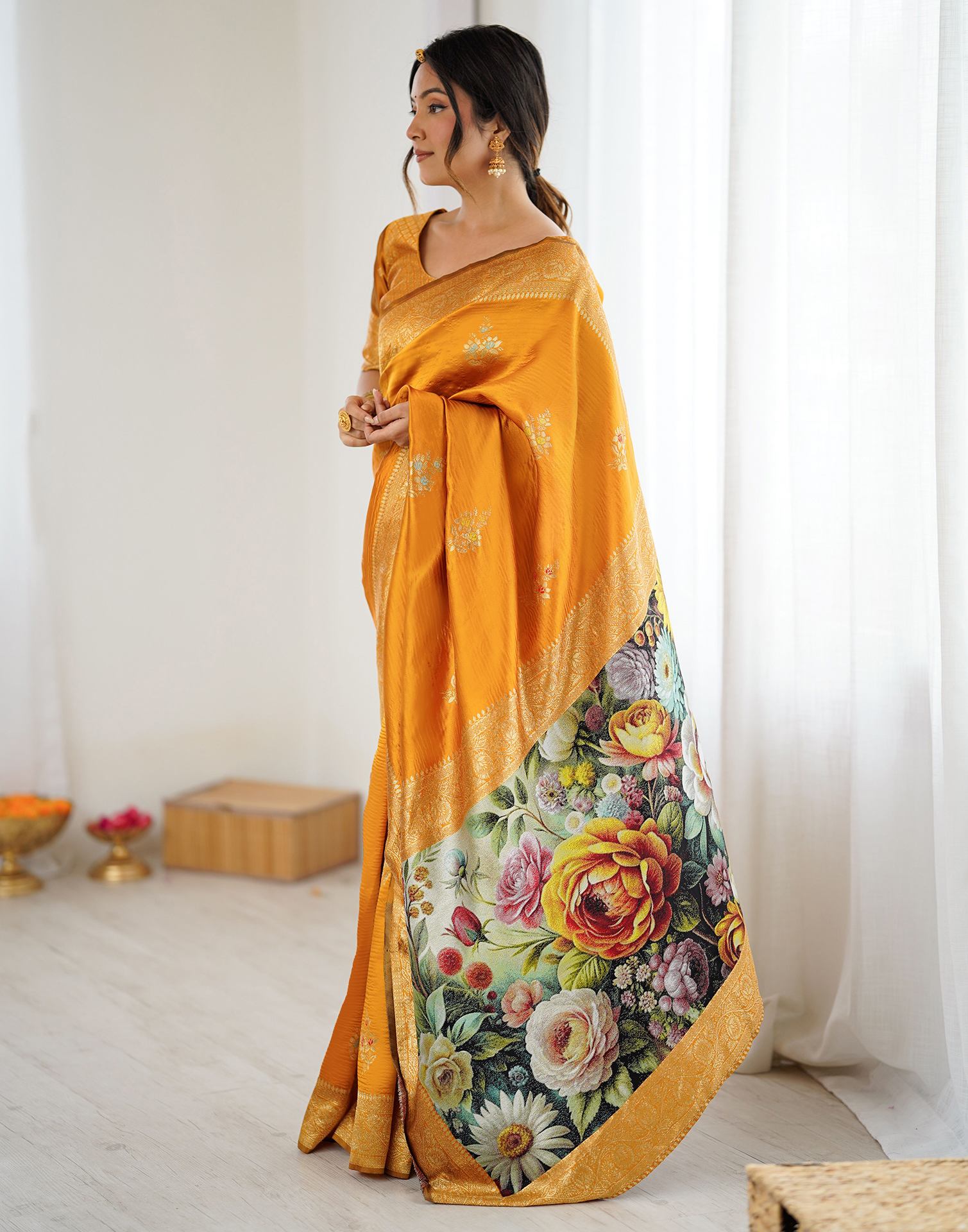 Yellow Silk Woven Saree