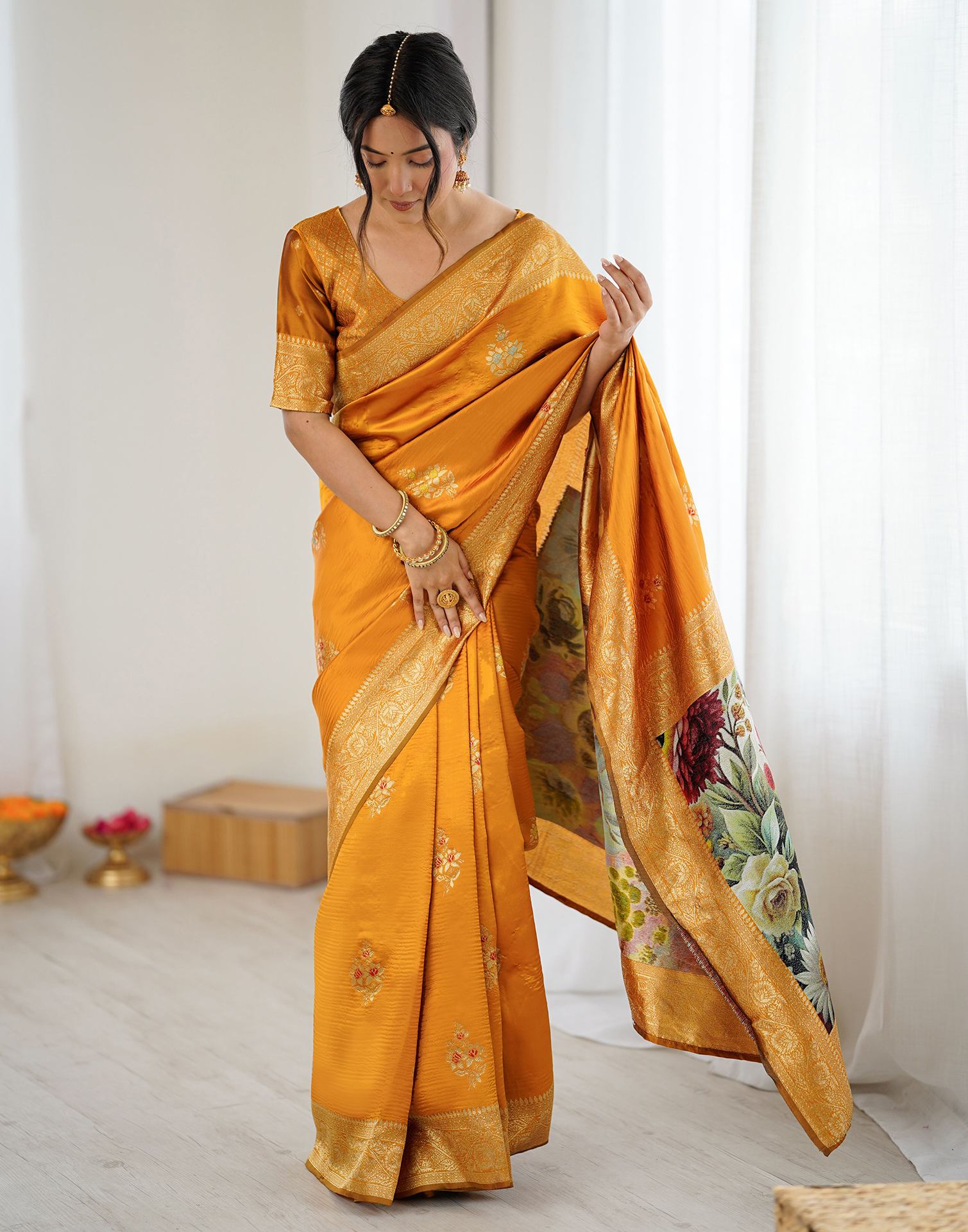Yellow Silk Woven Saree