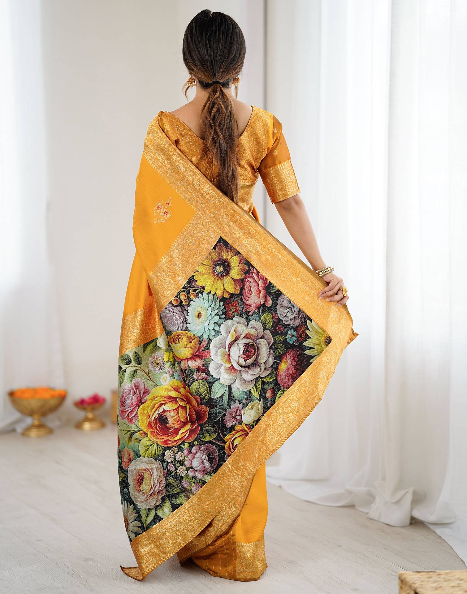 Yellow Silk Woven Saree