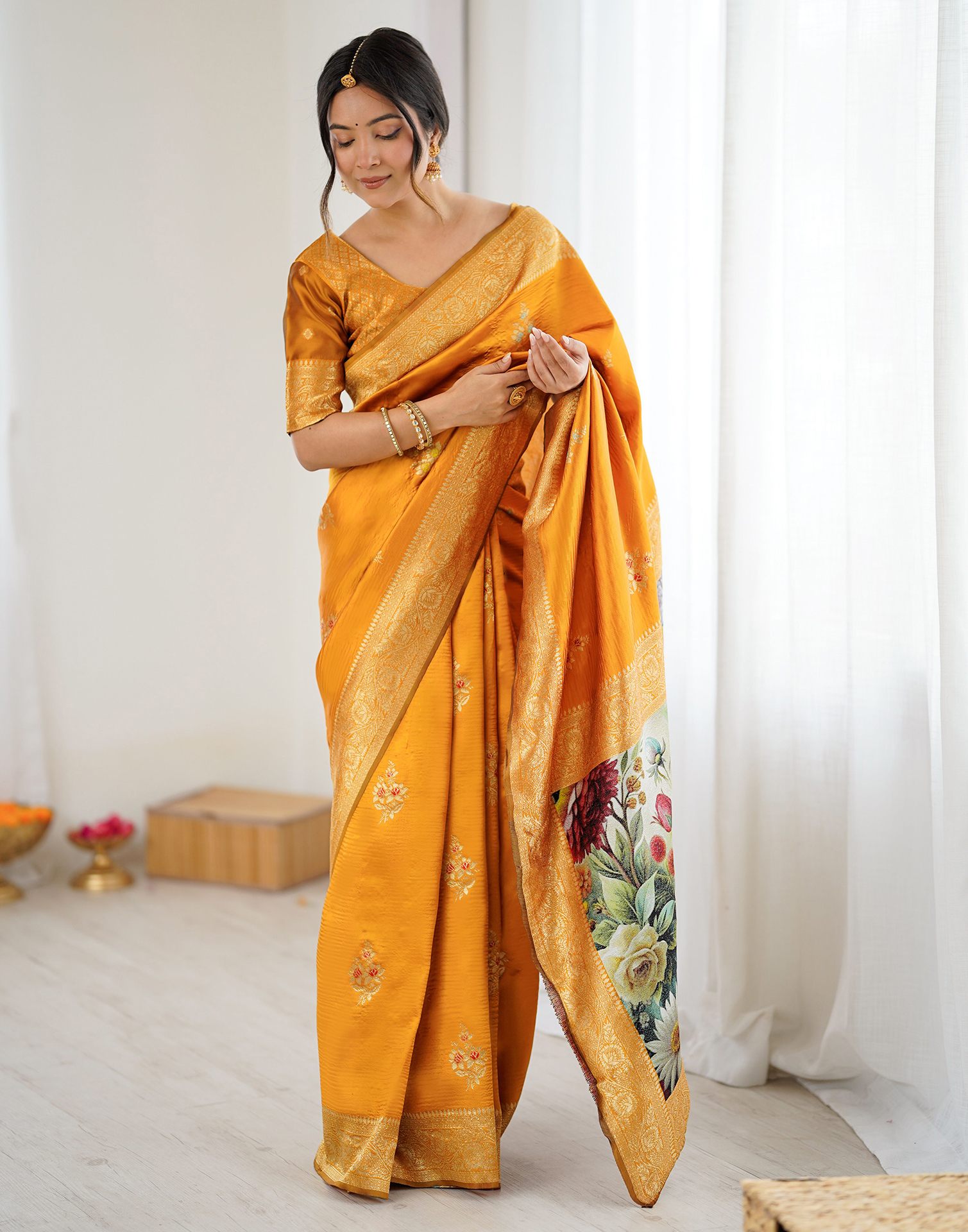 Yellow Silk Woven Saree