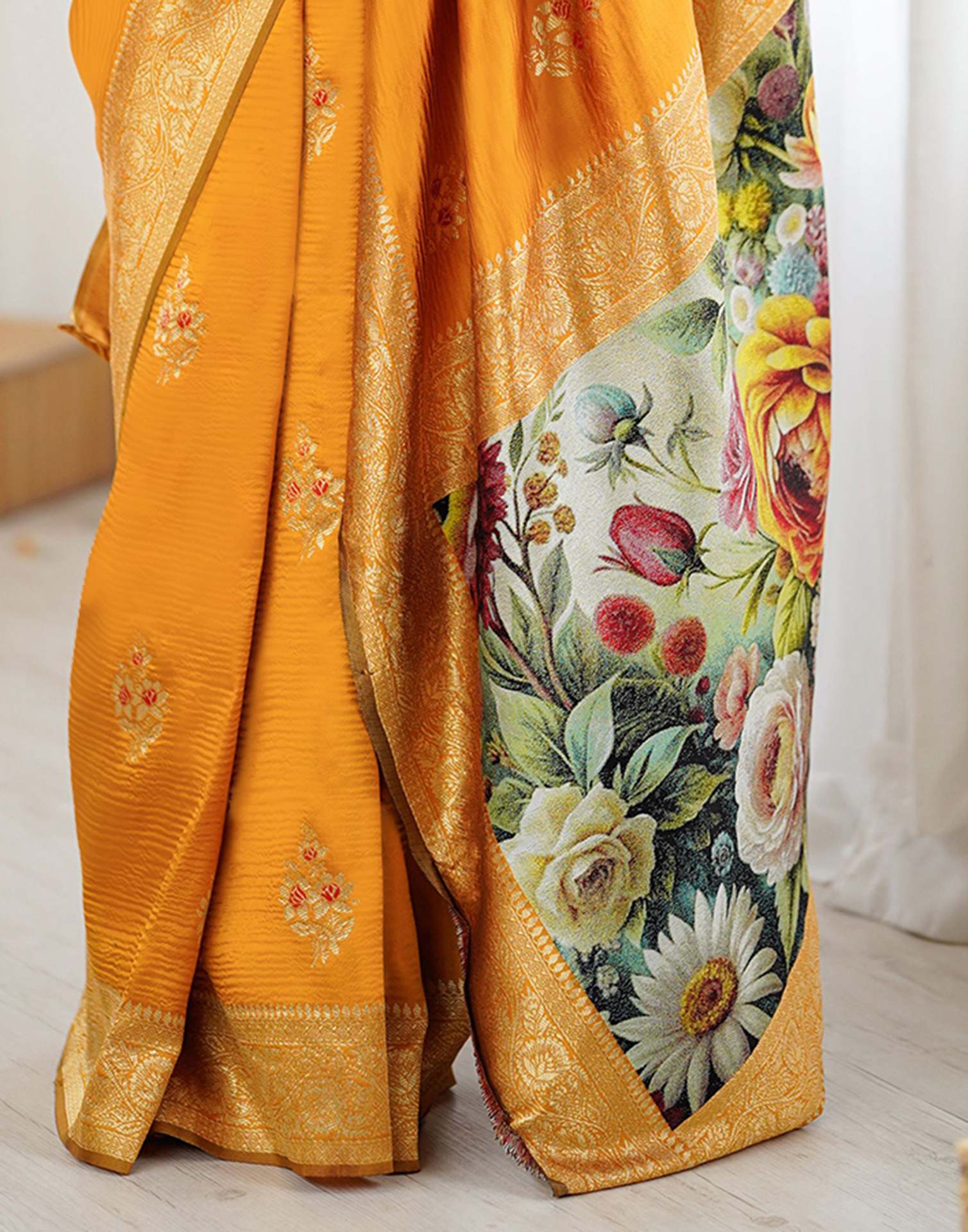 Yellow Silk Woven Saree