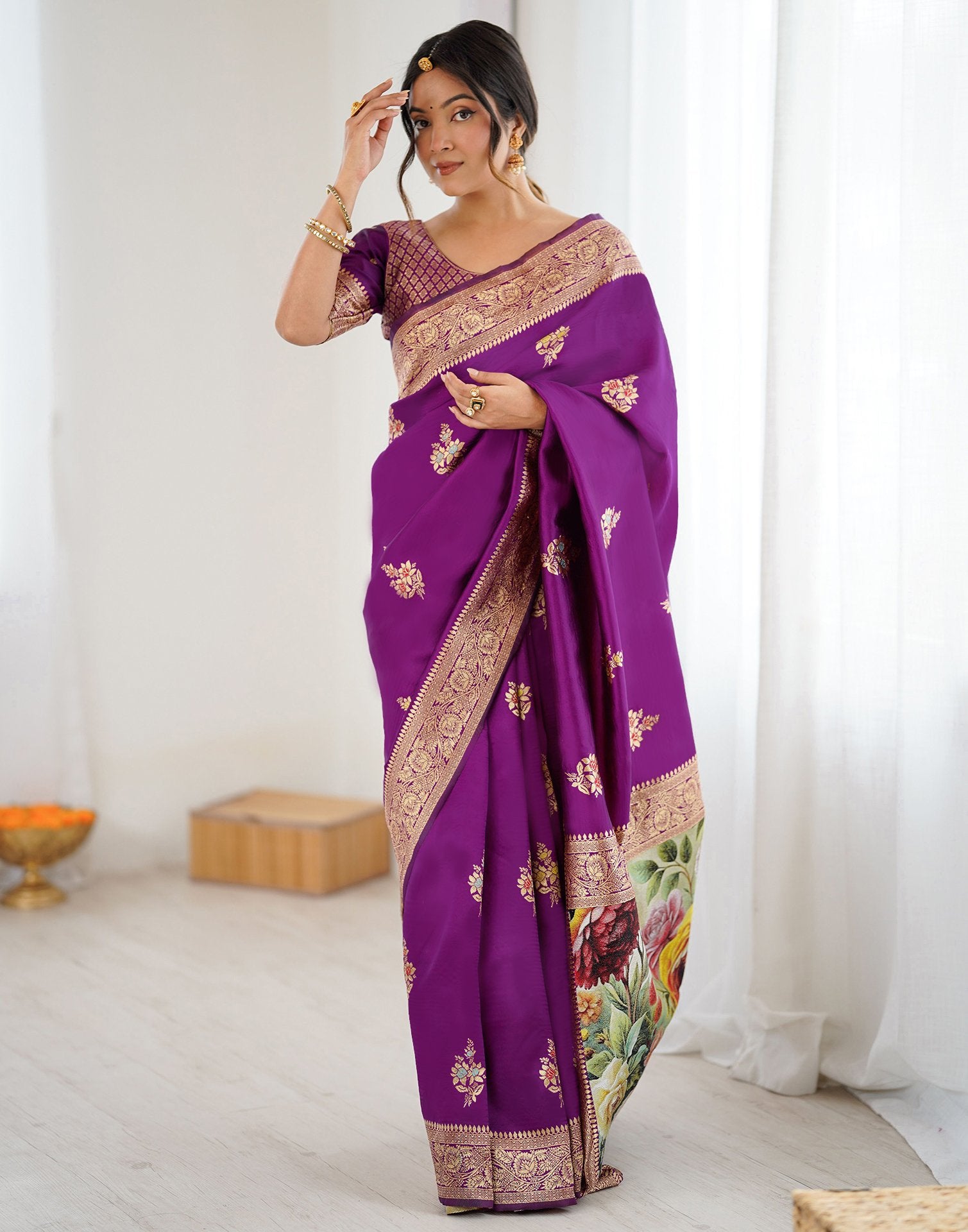 Purple Silk Woven Saree